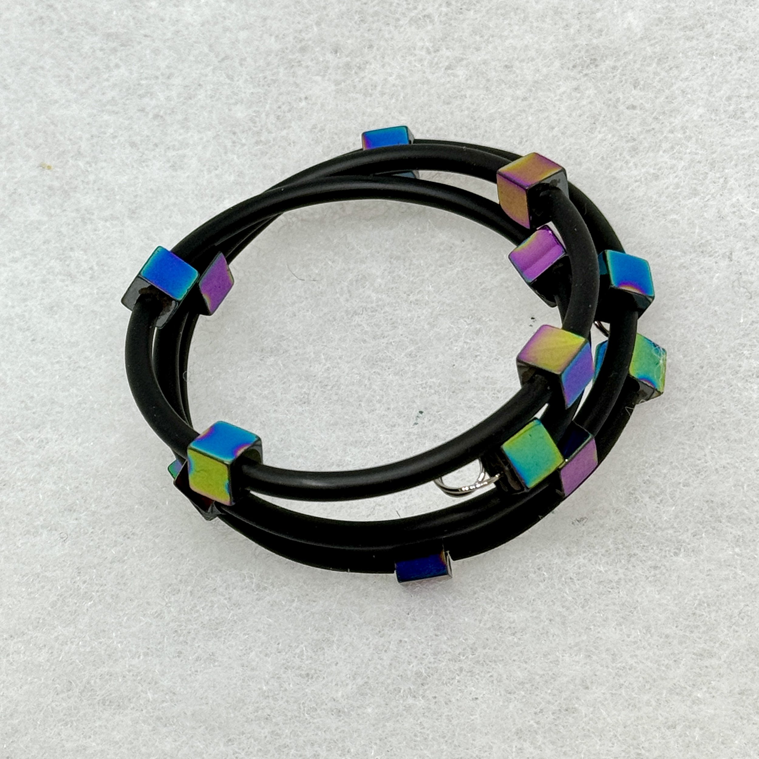 Square Irridized Bead Memory Wire Bracelet.jpeg