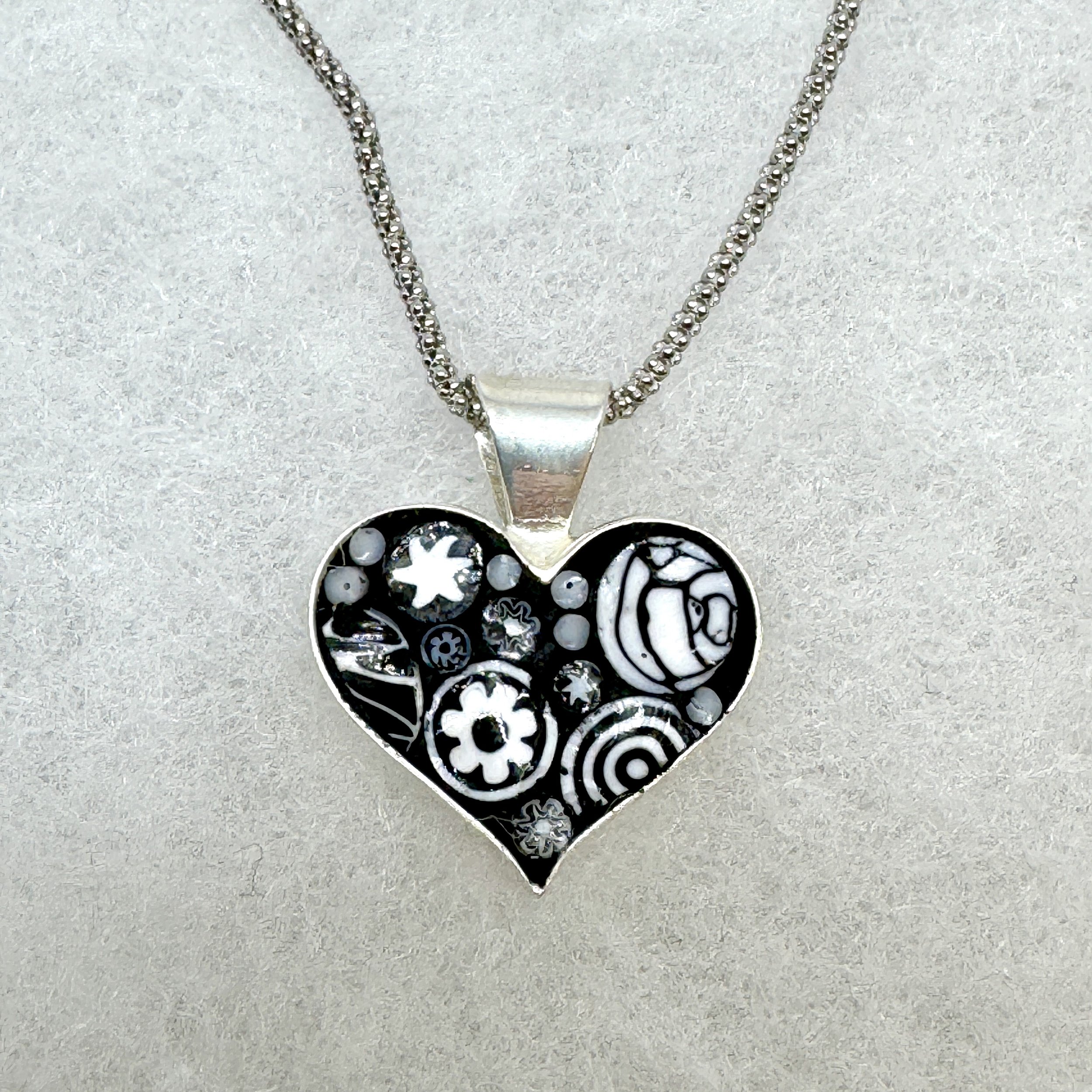 Millefiori Black and White Heart Necklace.jpeg