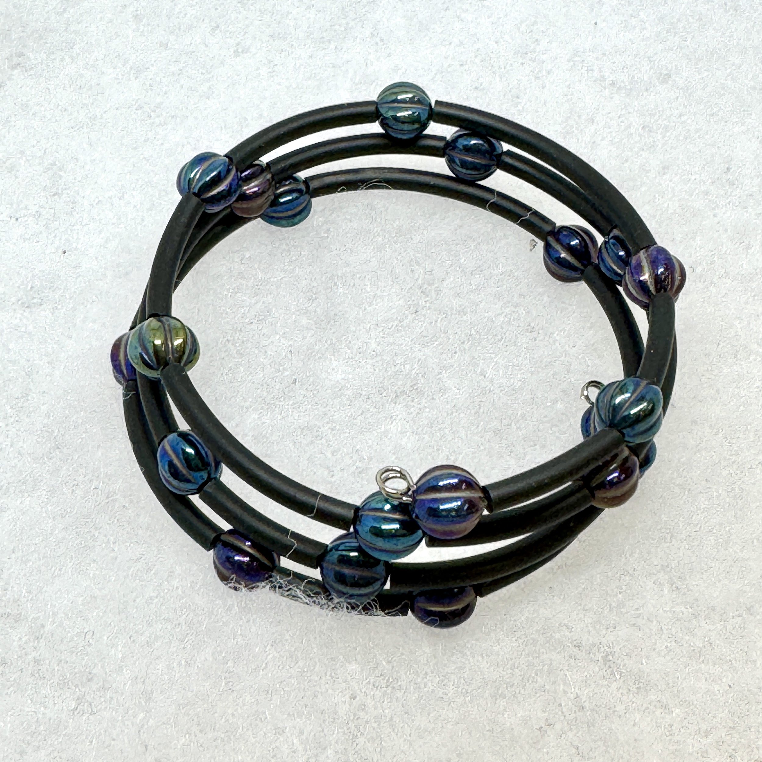 Irridized Melon Beads Memory Wire Bracelet.jpeg
