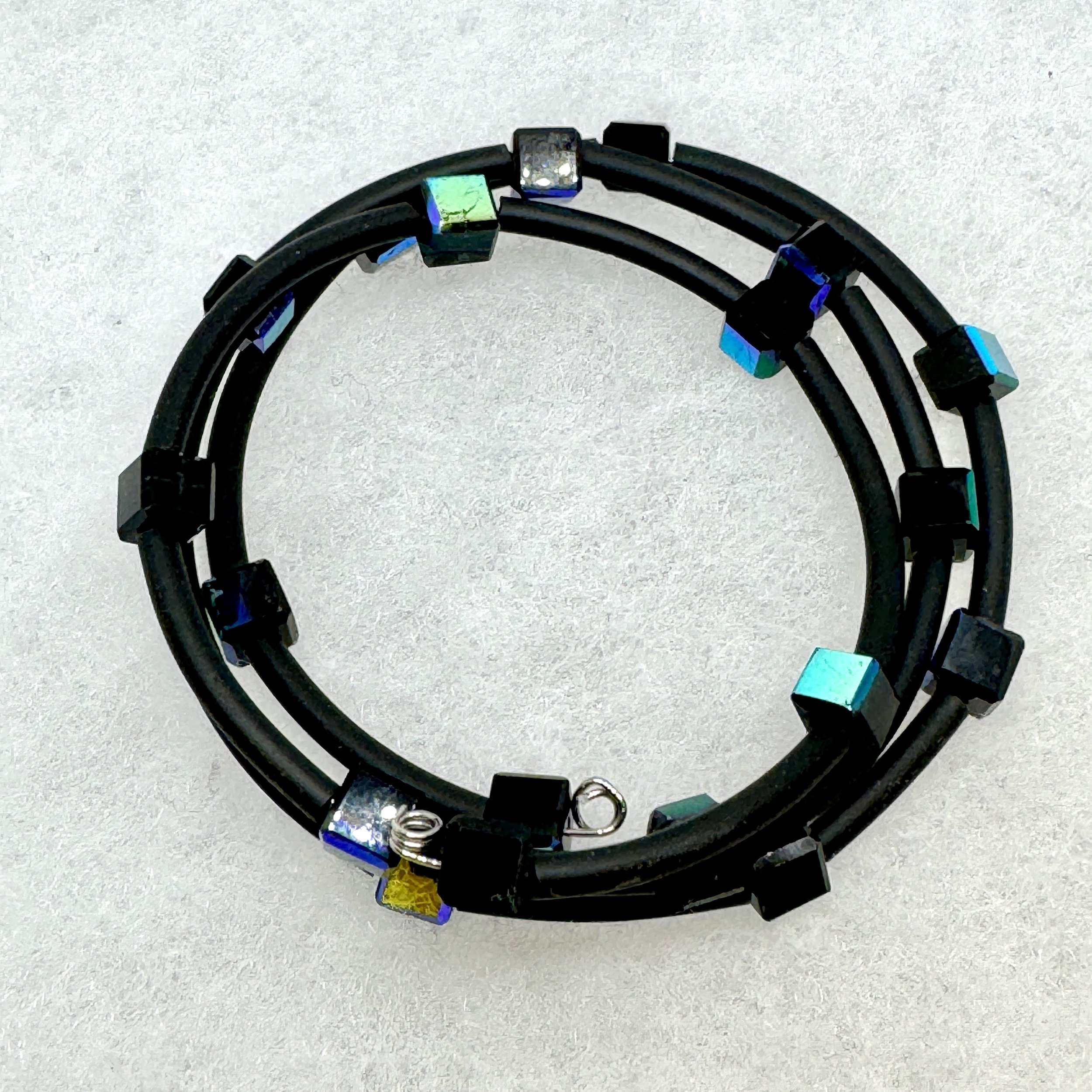 Irridized Square Bead Memory Wire Bracelet.jpeg