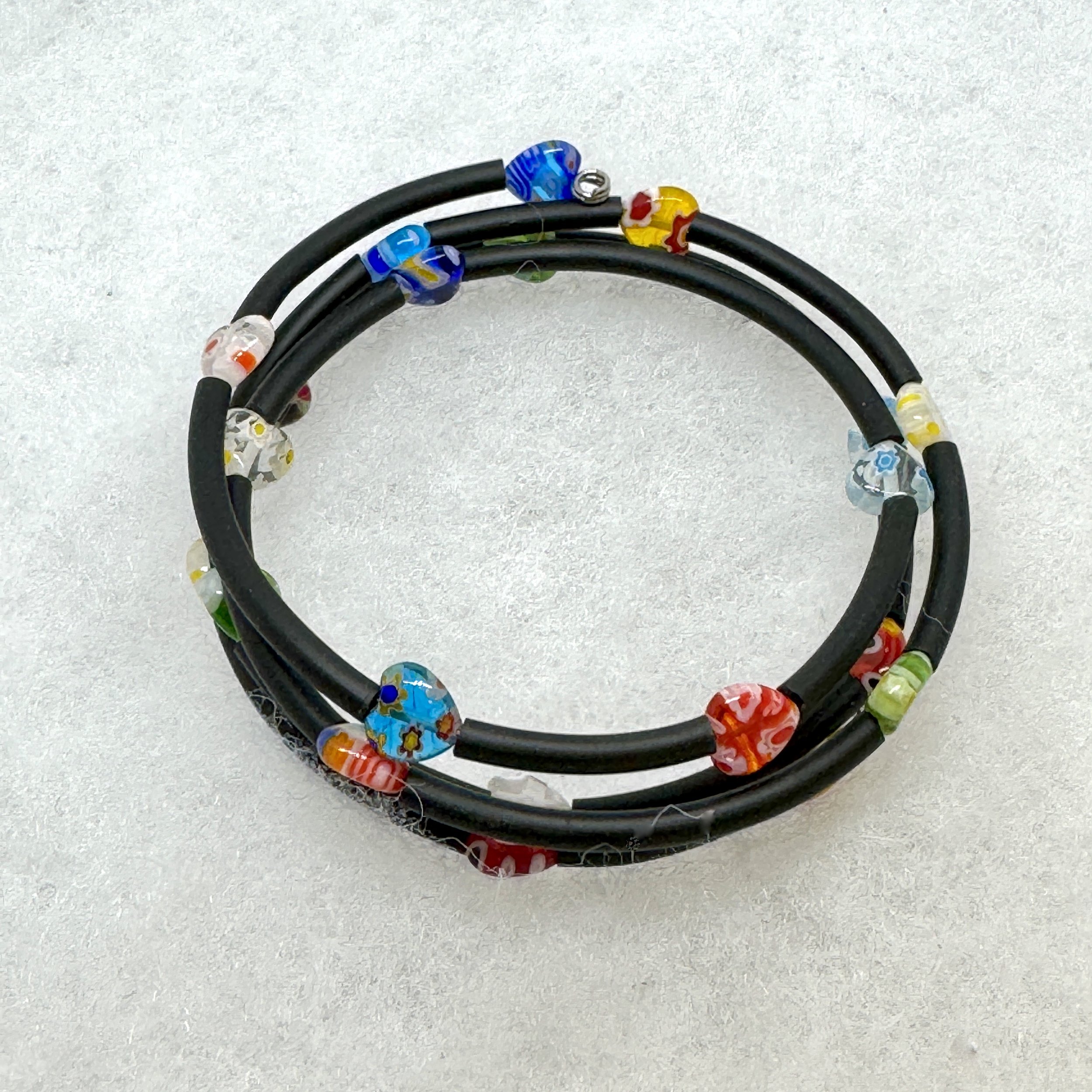 Glass Heart Bead Memory Wire Bracelet.jpeg