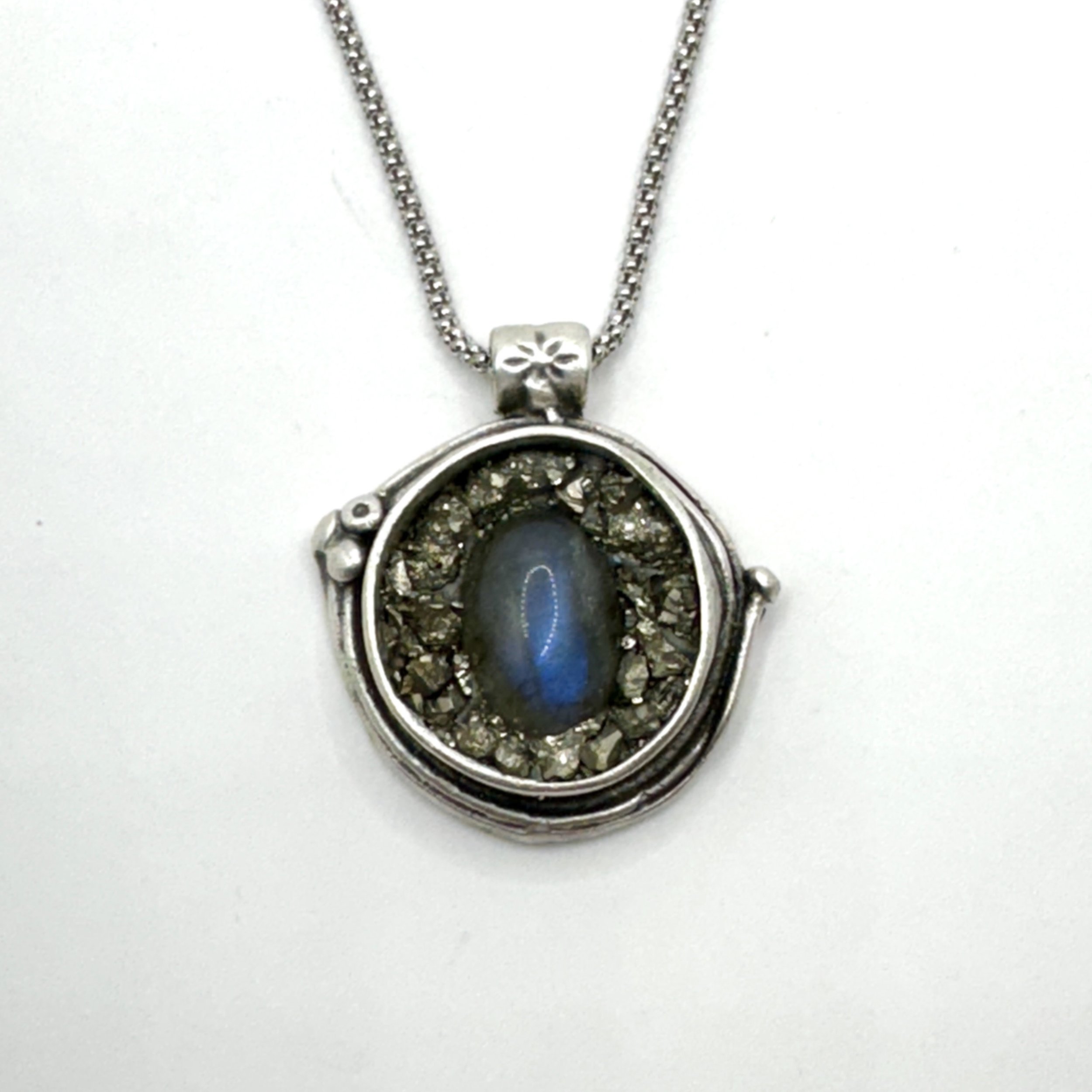 Labradorite:Pyrite Sm Circle Necklace.jpeg