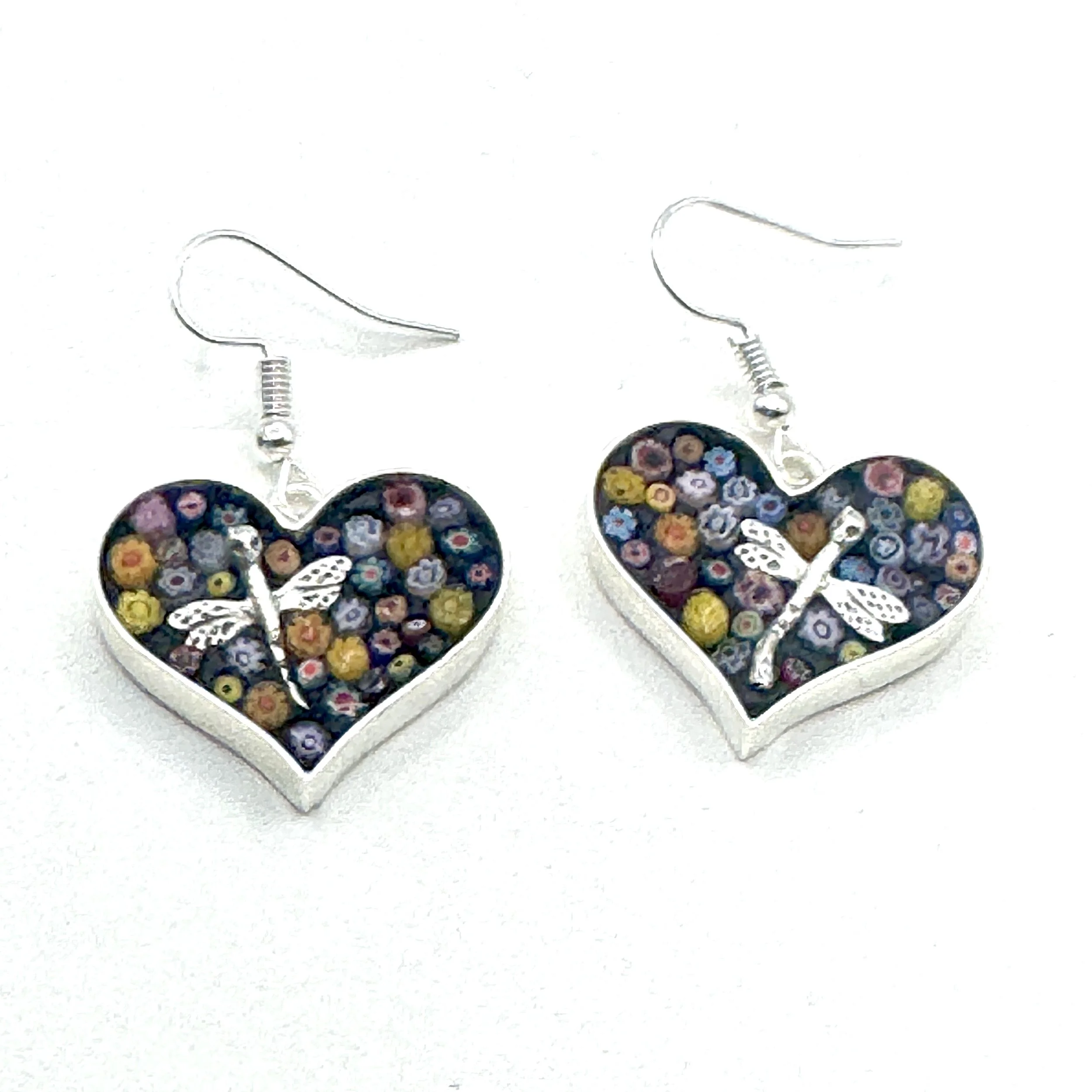Dragonfly Millefiore Heart Earrings.jpeg