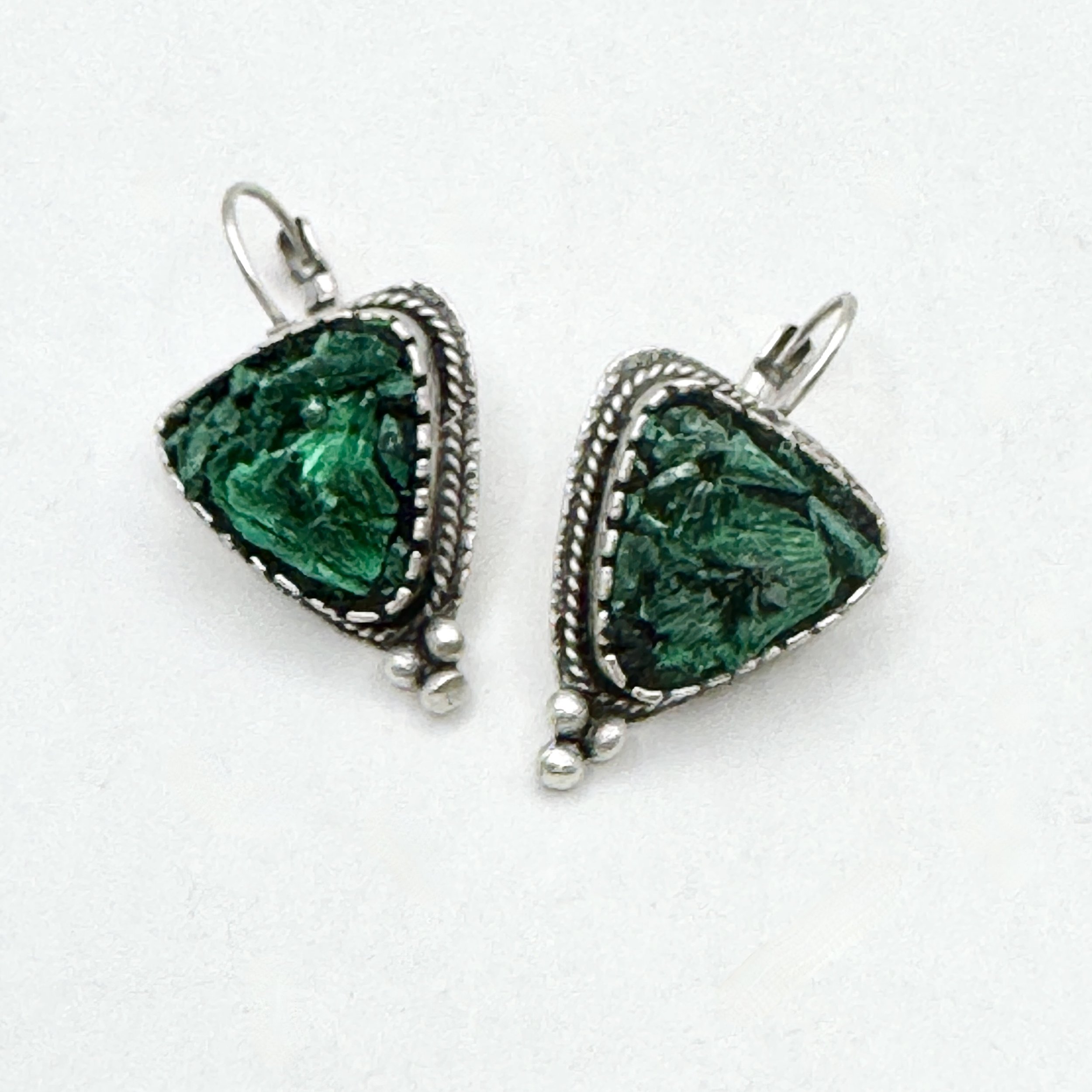 Triangle leverback earrings with malachite.jpeg