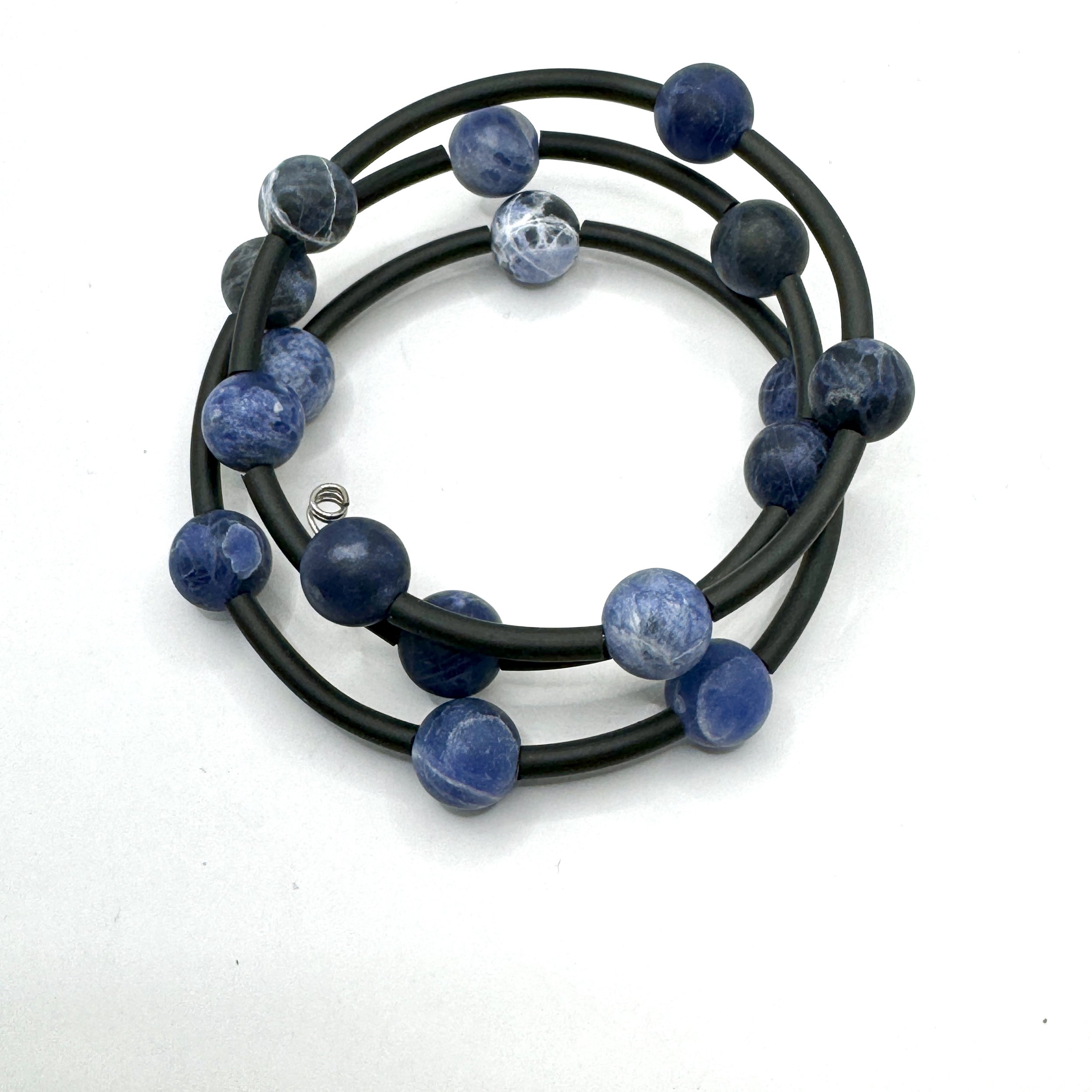 Sodalite Bead Memory Wire Bracelet.jpeg
