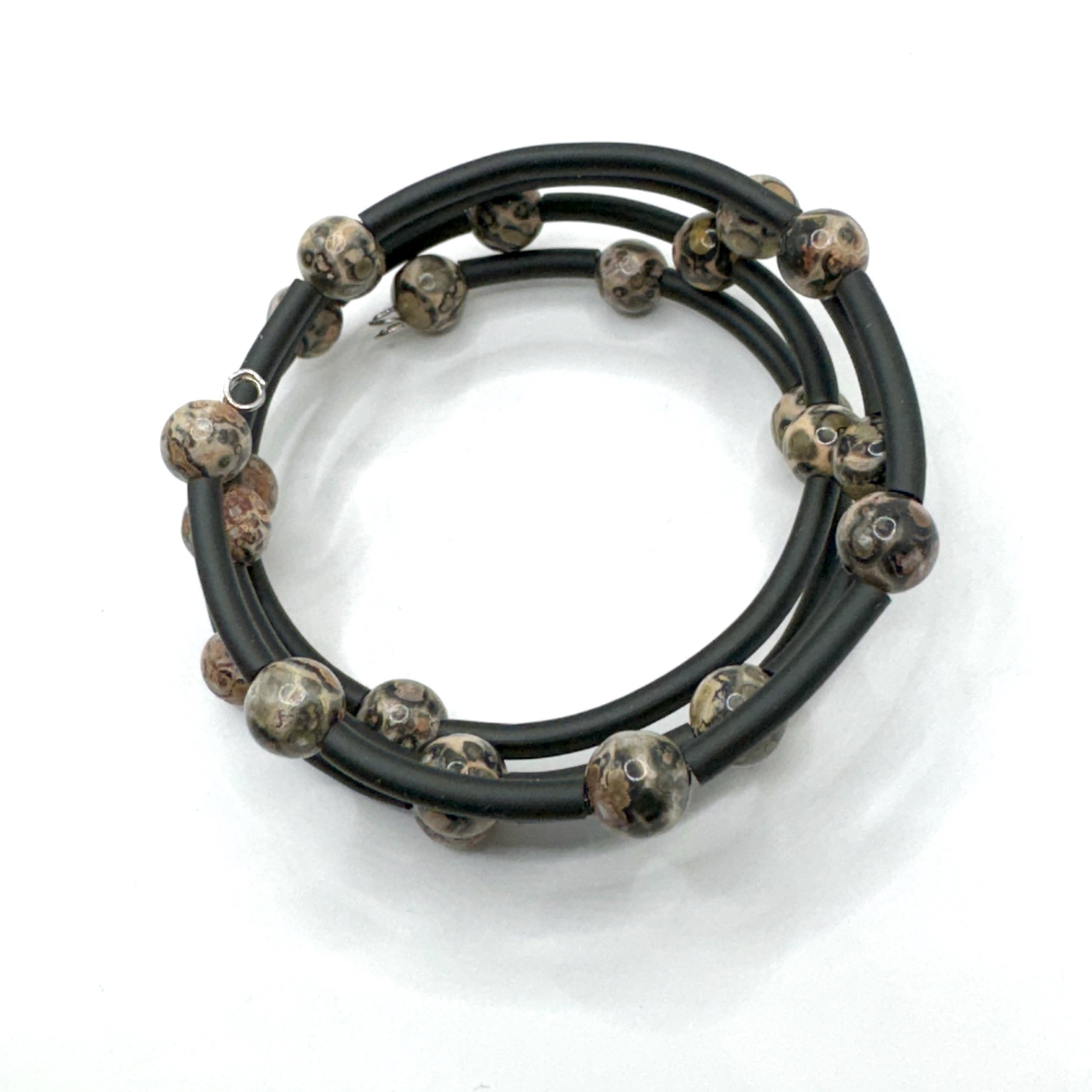 Fancy Jasper Bead Memory Wire Bracelet.jpeg
