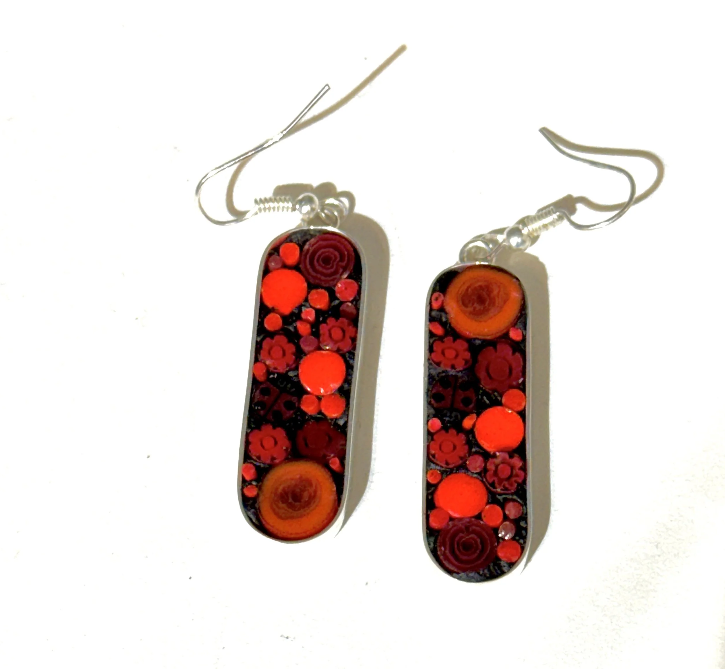 Long Oblong Red Happy Dot Earrings