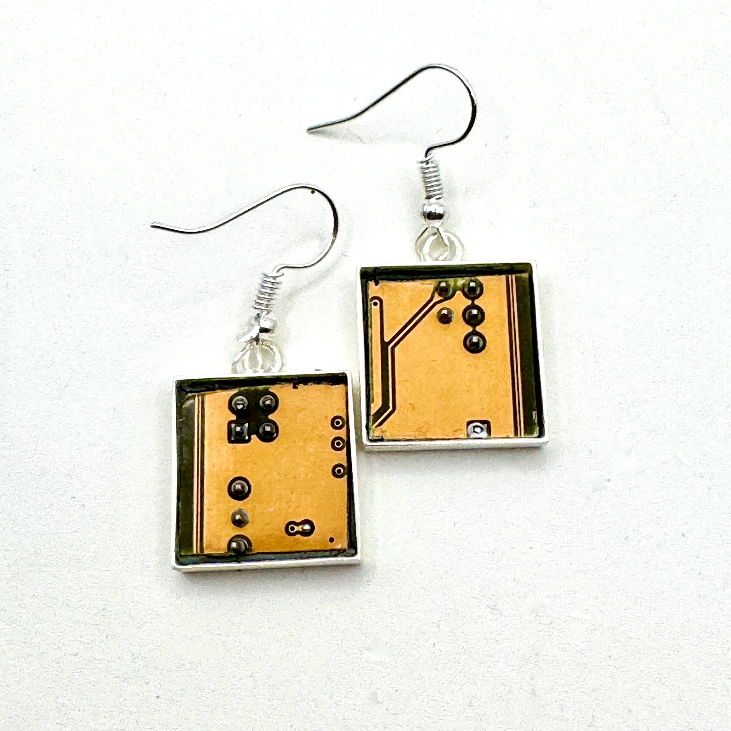 Square Yellow Motherboard Earrings