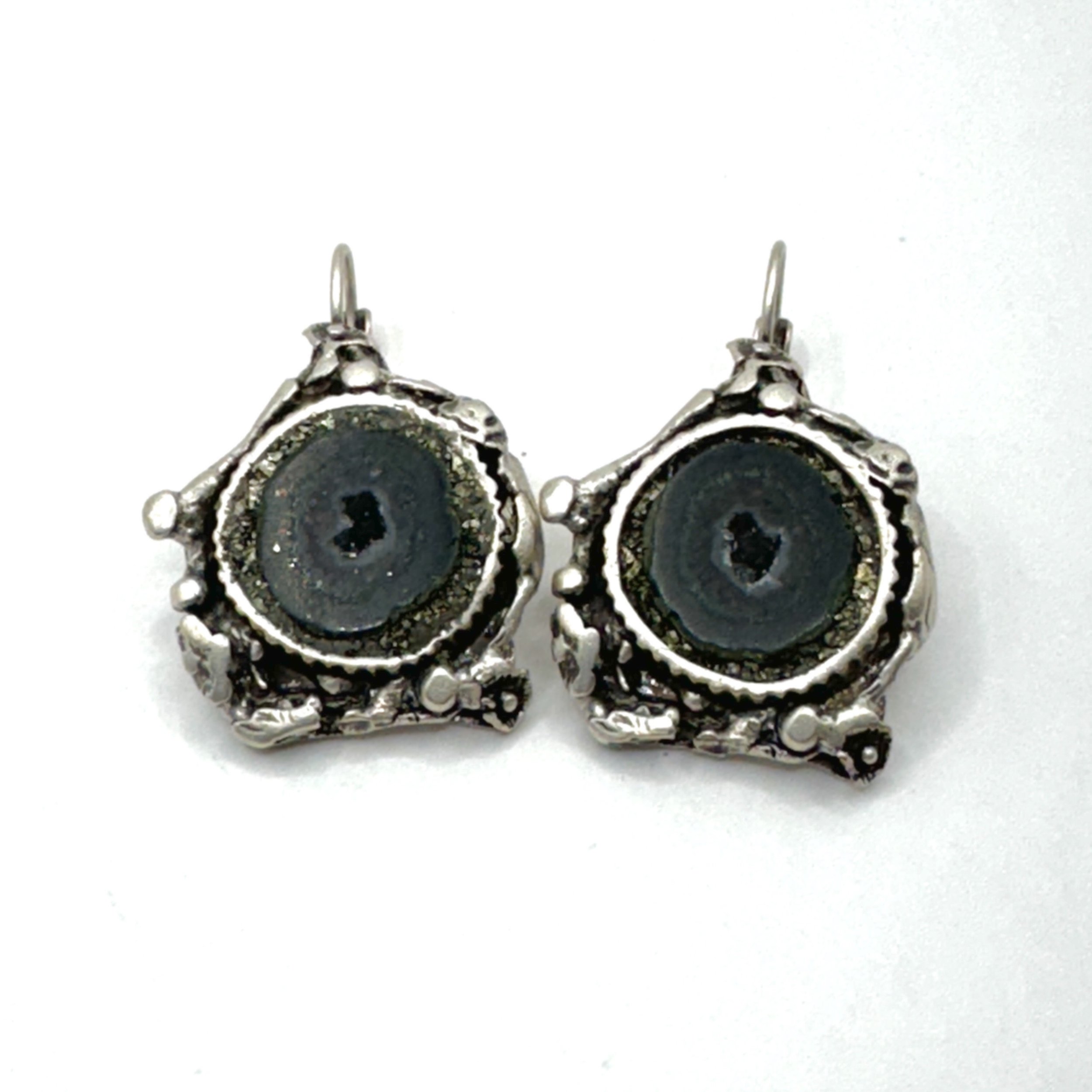 Decorative Leverback Circle Earrings: Geode and Pyrite.jpeg