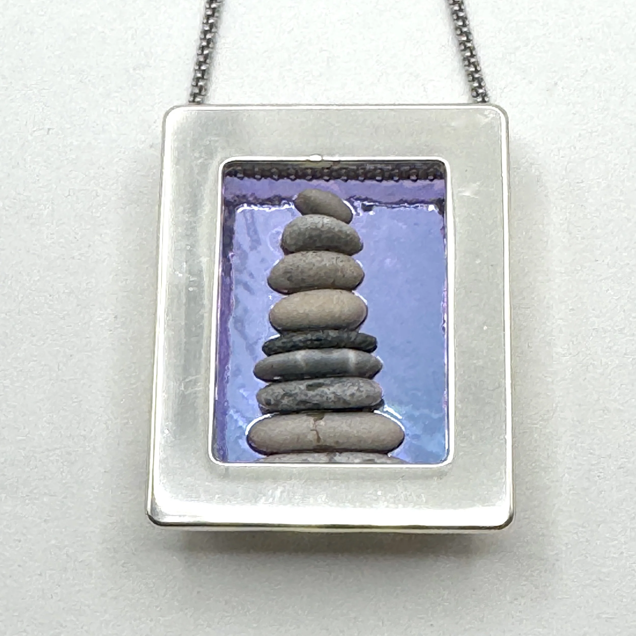 Framed Lav Dichro Rectangle Cairn Necklace