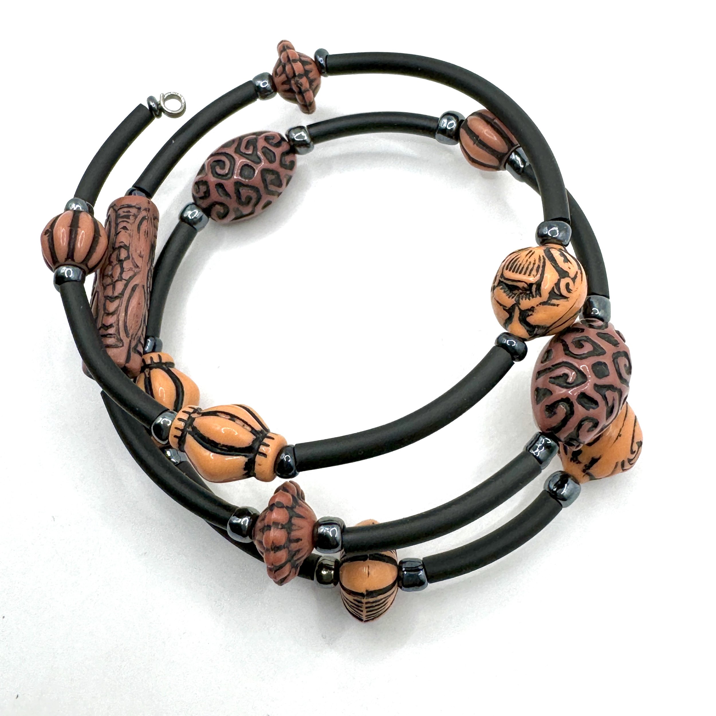 Unusual African Bead Memory Wire Bracelet.jpeg
