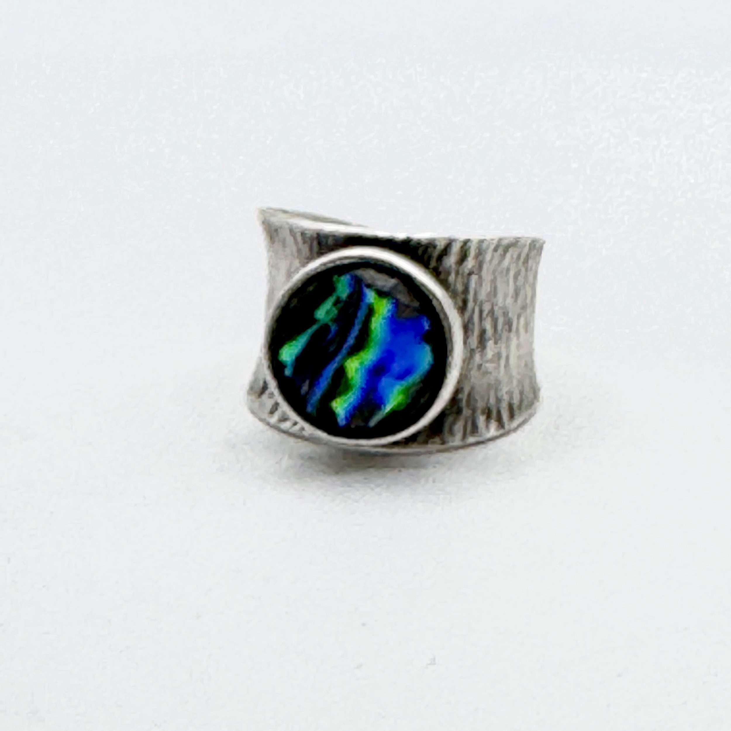 Blue Green Dichro Wide Textured Ring.jpeg