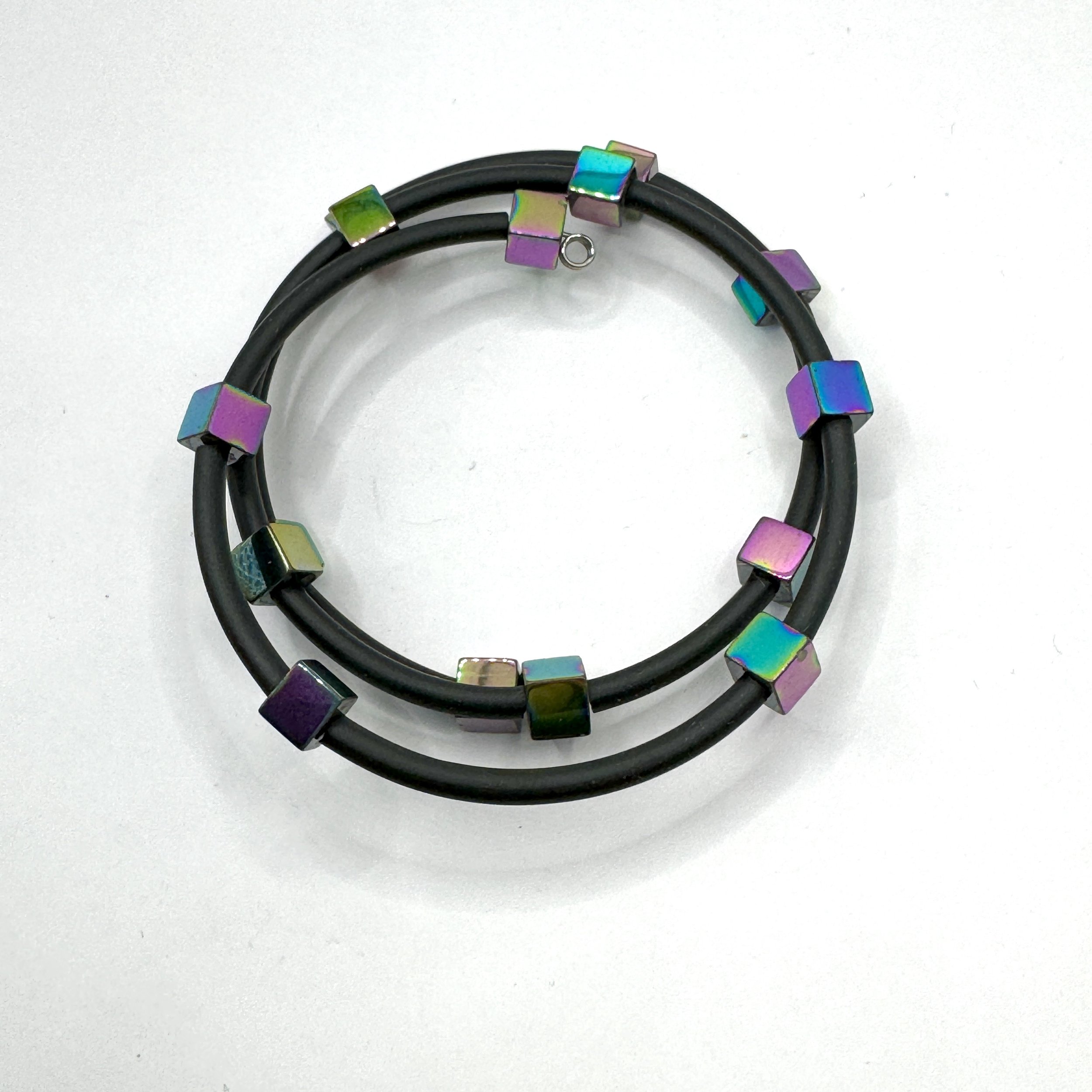 Square Irridized Bead Memory Wire Bracelet2.jpeg