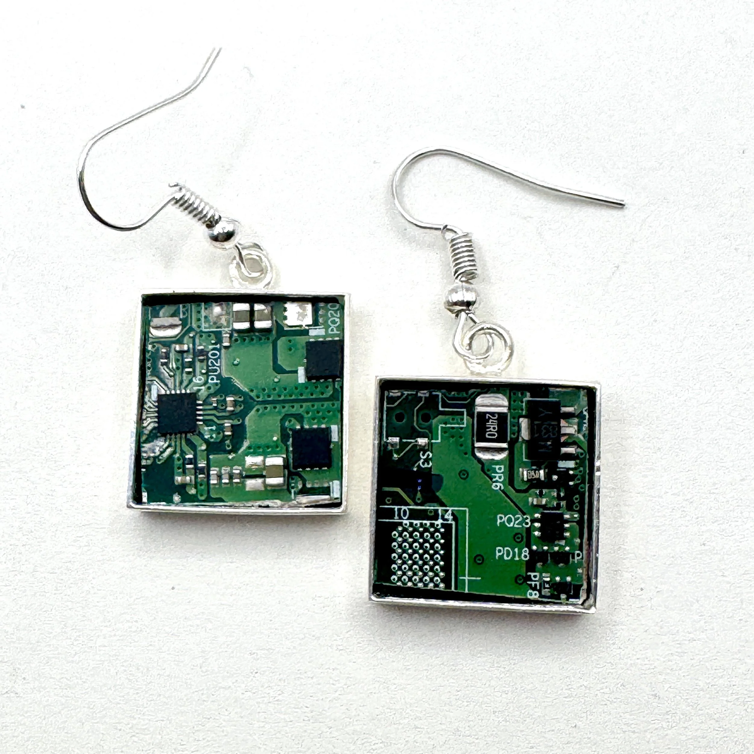 Sm Sq Green Motherboard Earrings