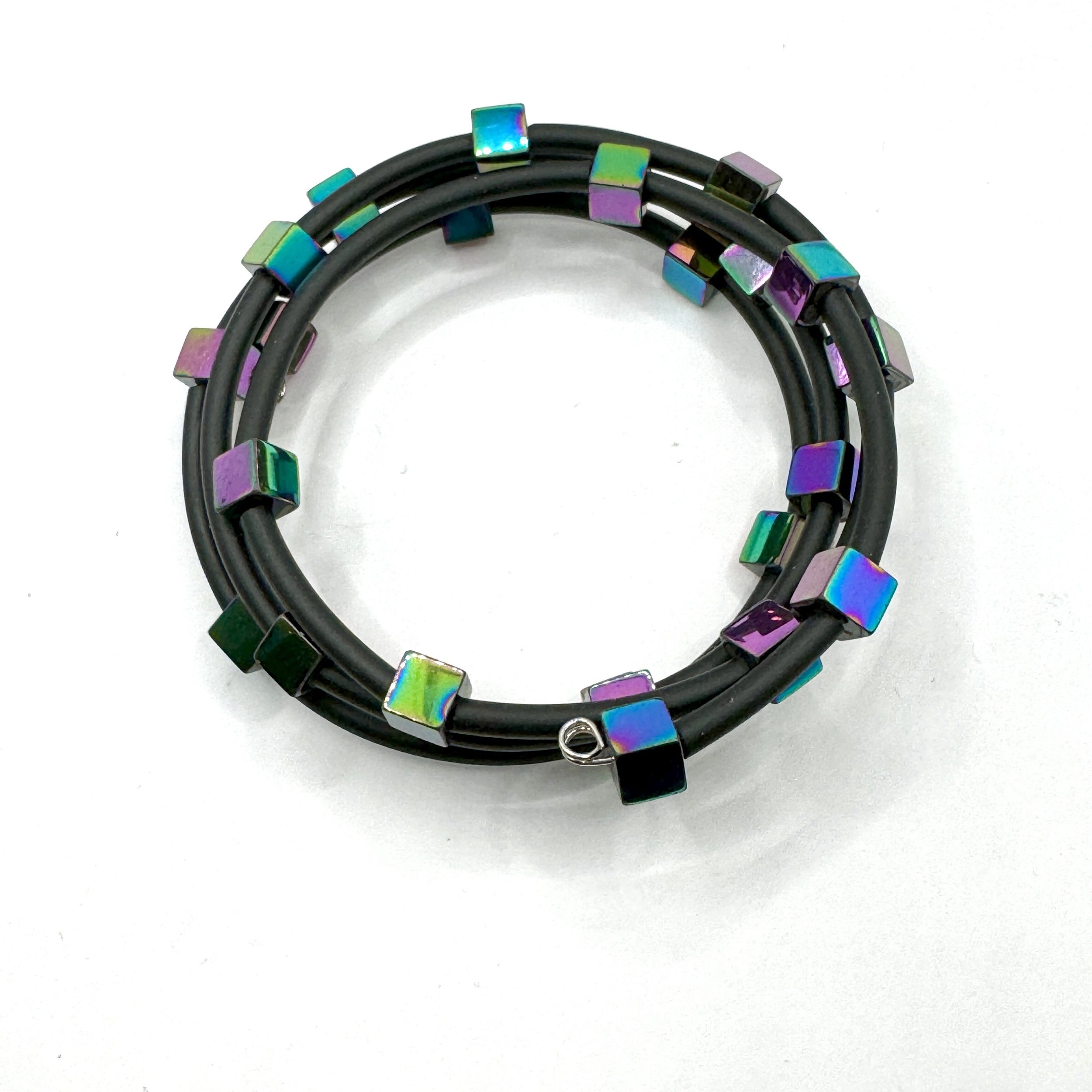 Square Irridized Bead Memory Wire Bracelet.jpeg