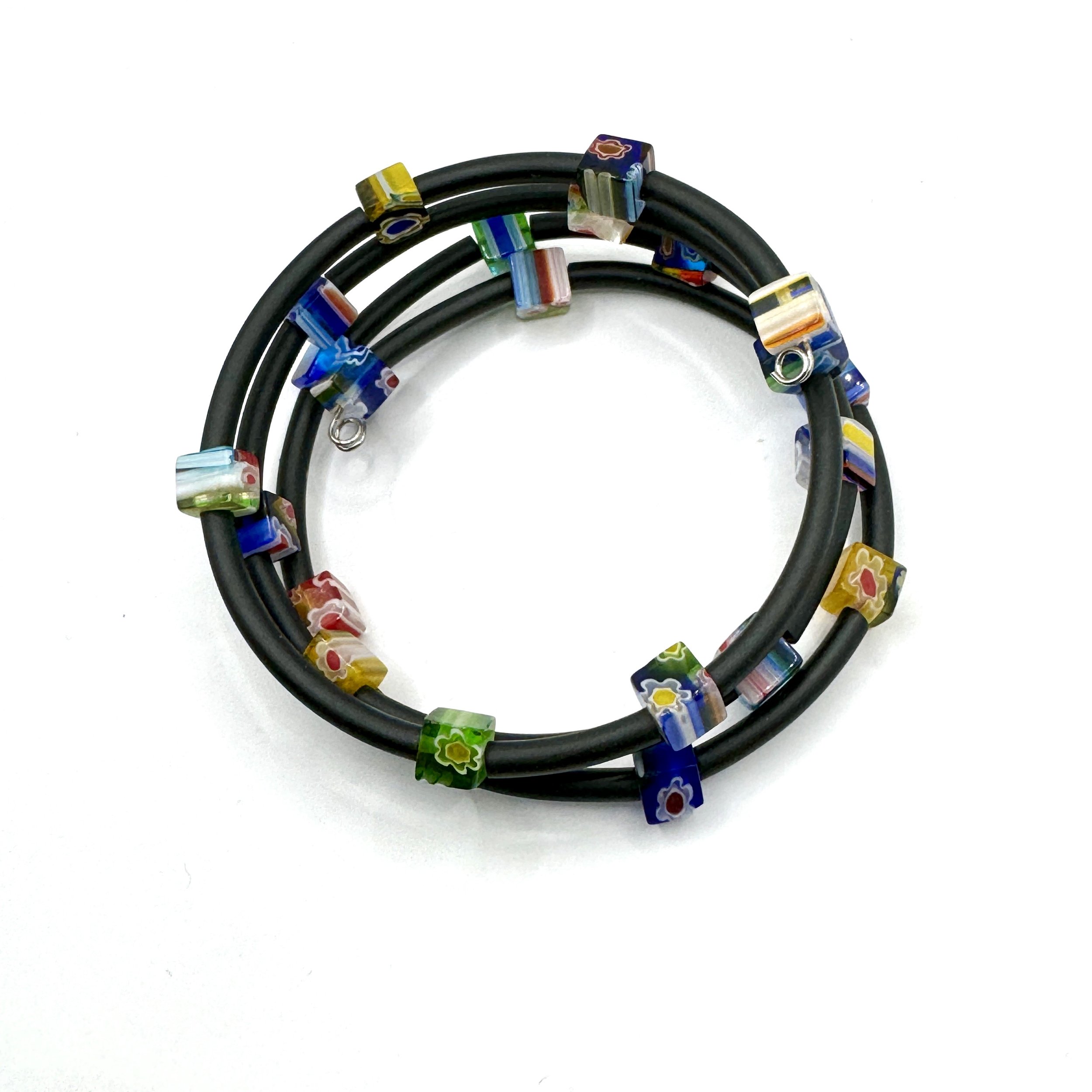 Square Glass Flower Bead Memory Wire Bracelet2047.jpeg