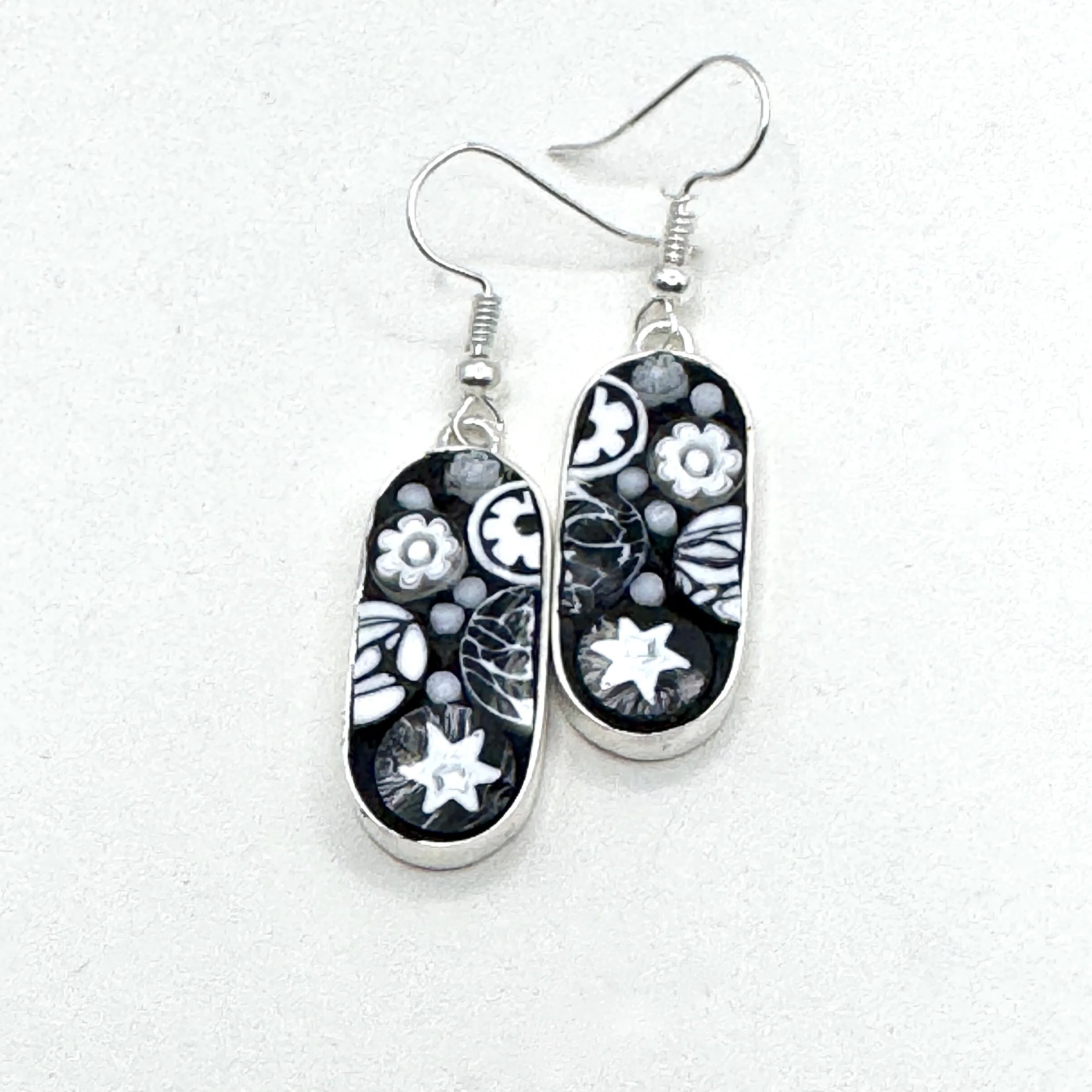 Black:White Happy Dot Short Oblong Earrings.jpeg