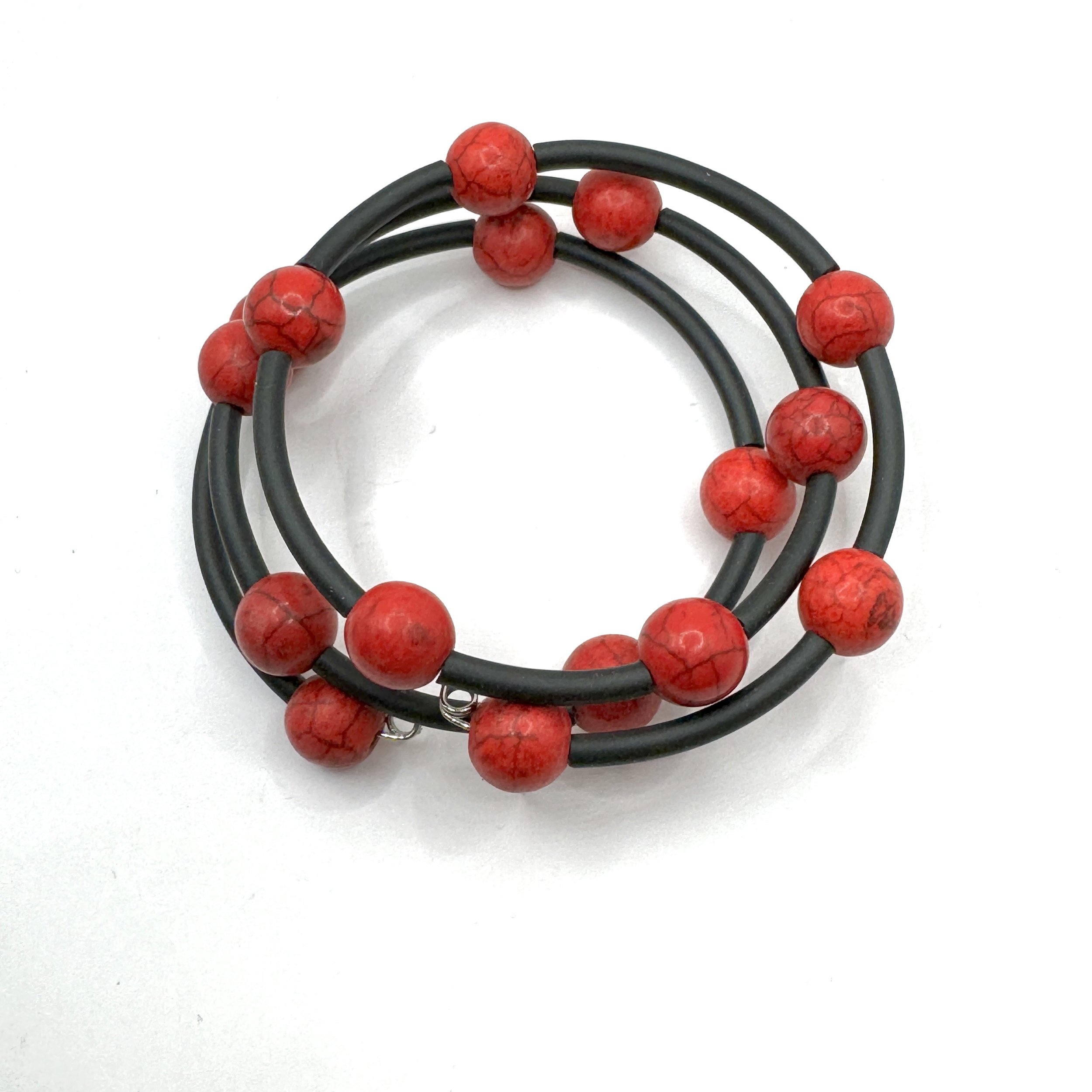 Red Howlite Bead Memory Wire Bracelet.jpeg