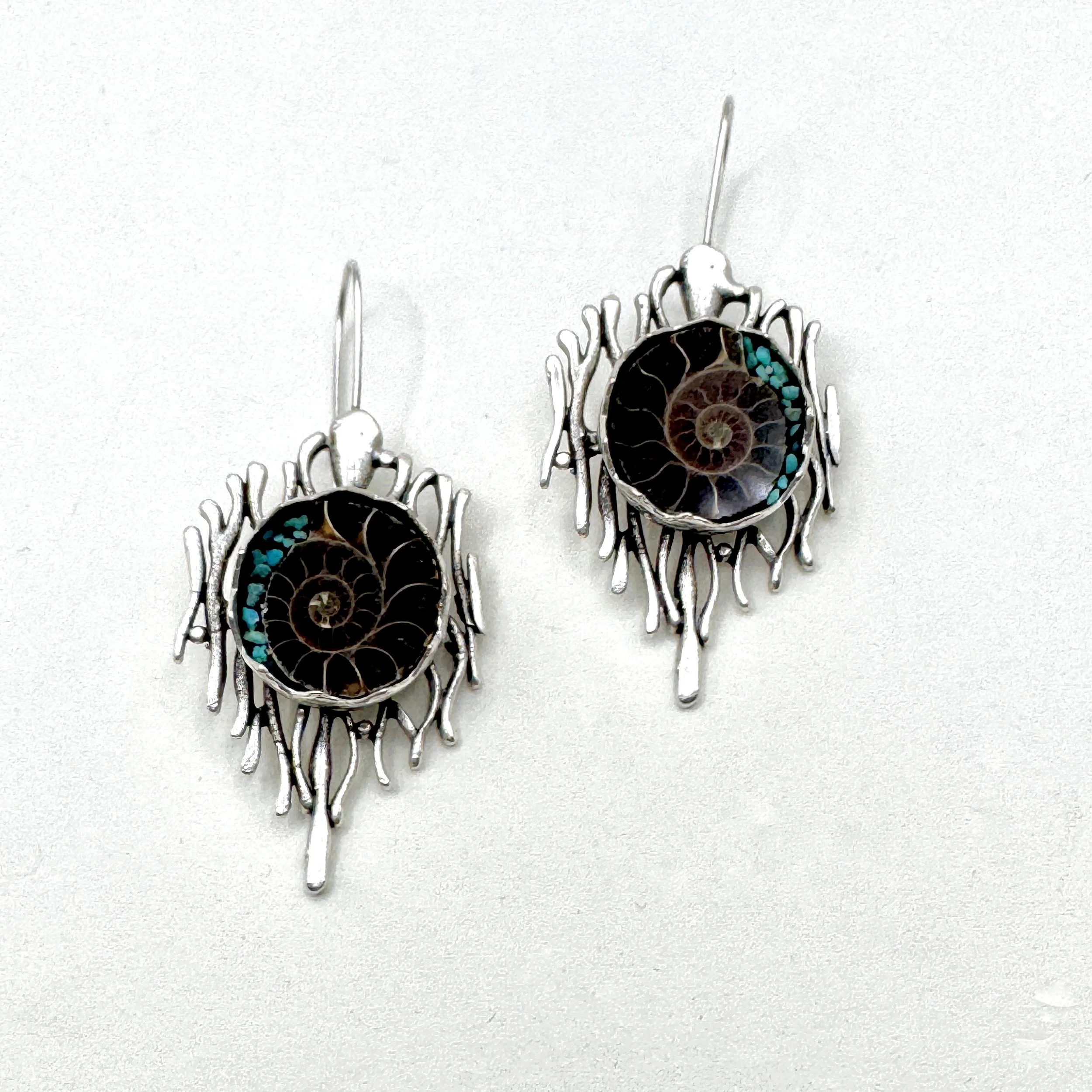 Ammonite:Turquoise Scribble Earrings.jpeg