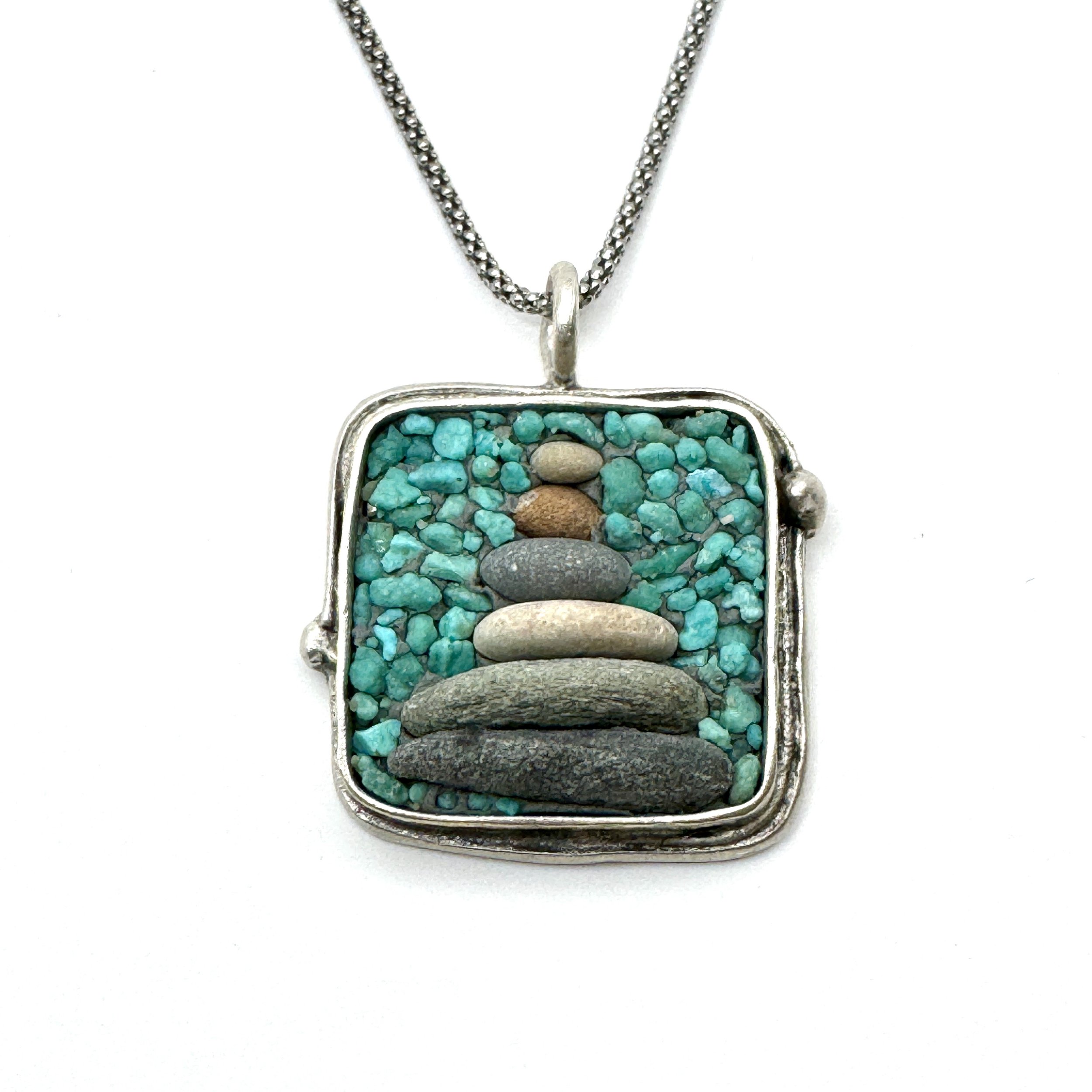 Pebble Cairn with Turquoise Square Necklace.jpeg