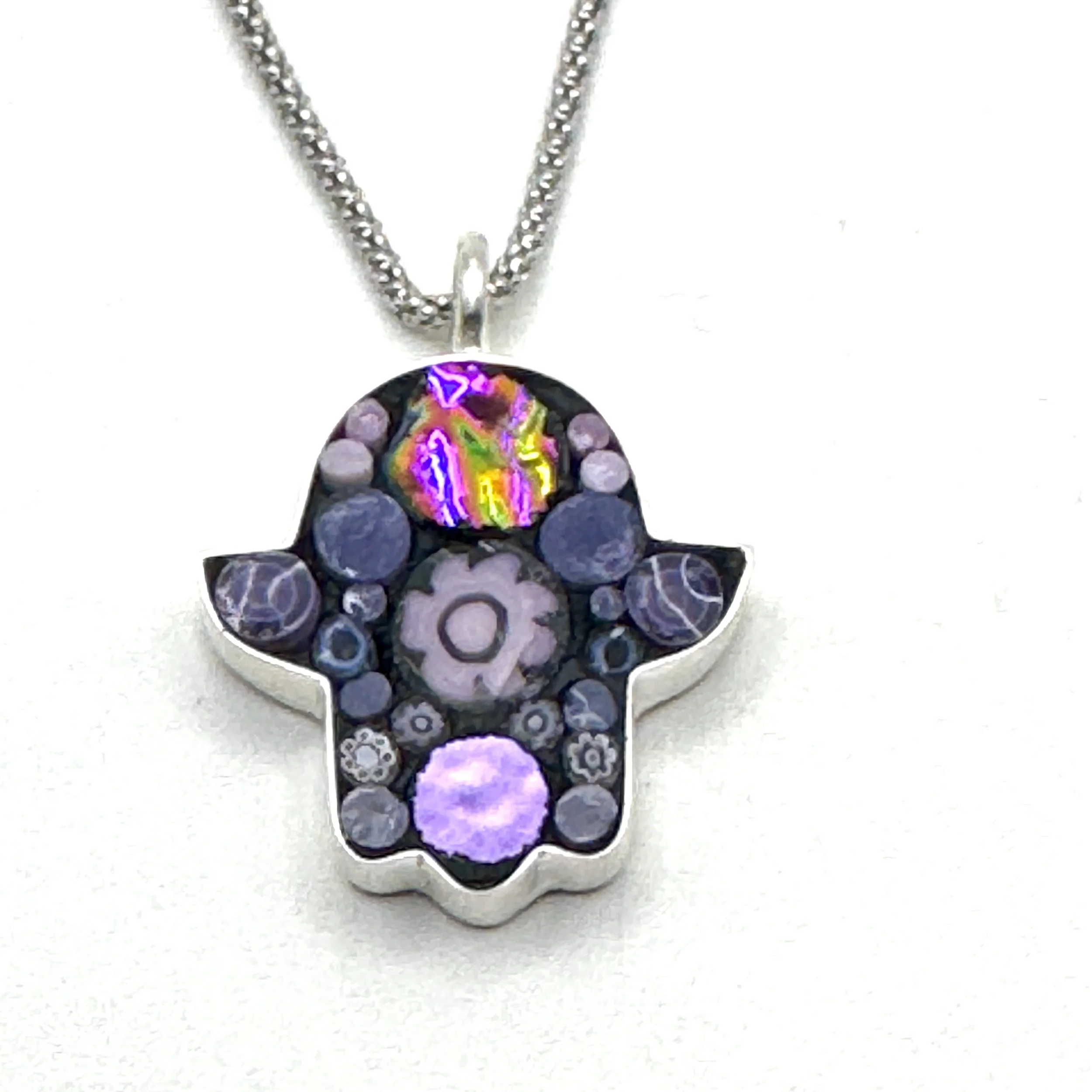 Sm Purple Happy Dot Hamsa Necklace