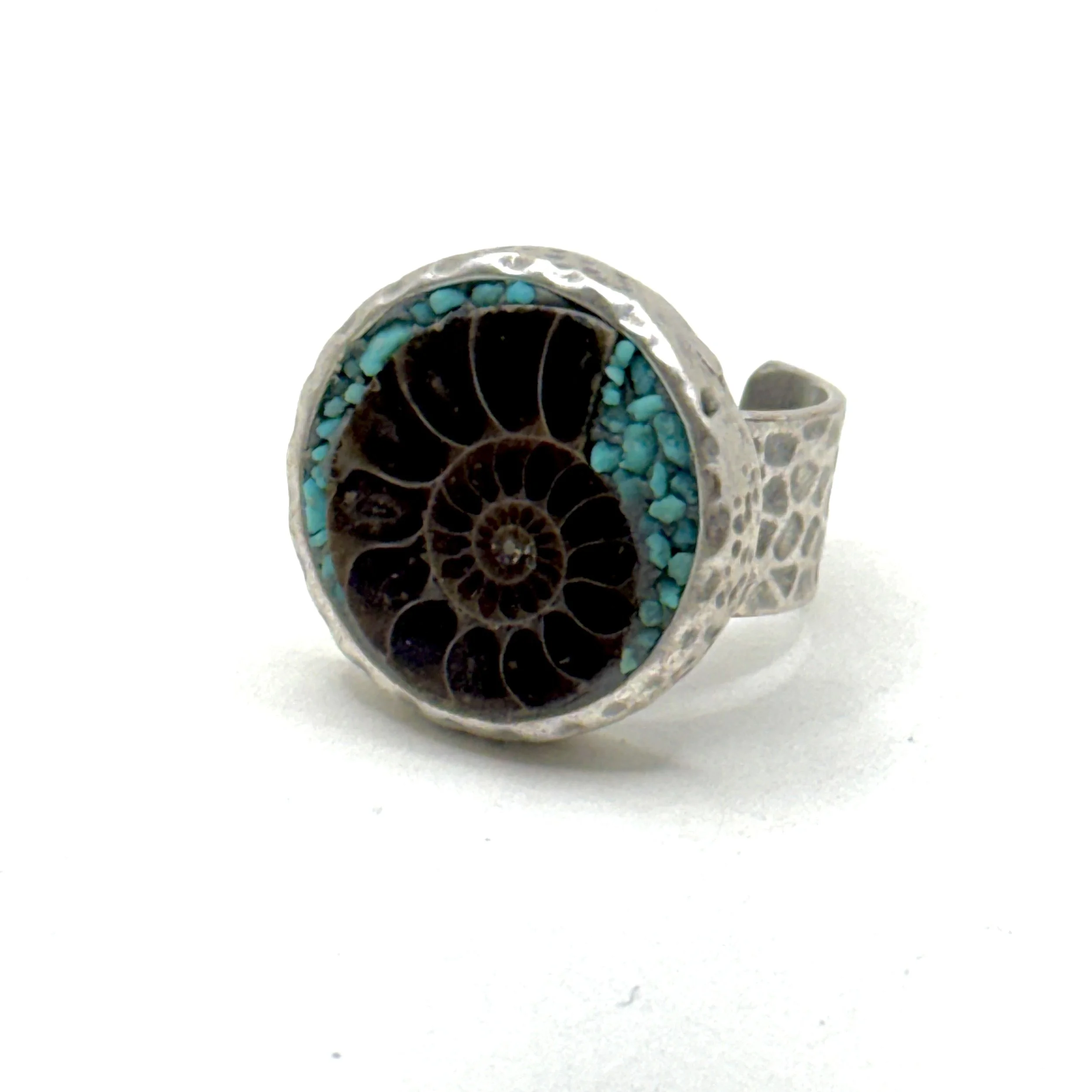 Ammonite Turquoise Round Hammered Ring.jpeg