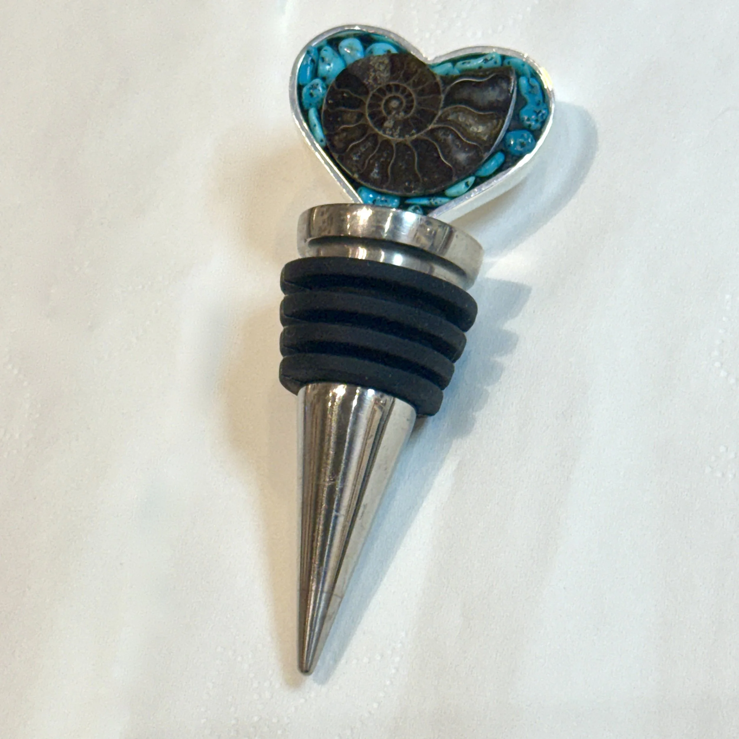 Ammonite Turquoise Heart Bottle Stopper.jpeg