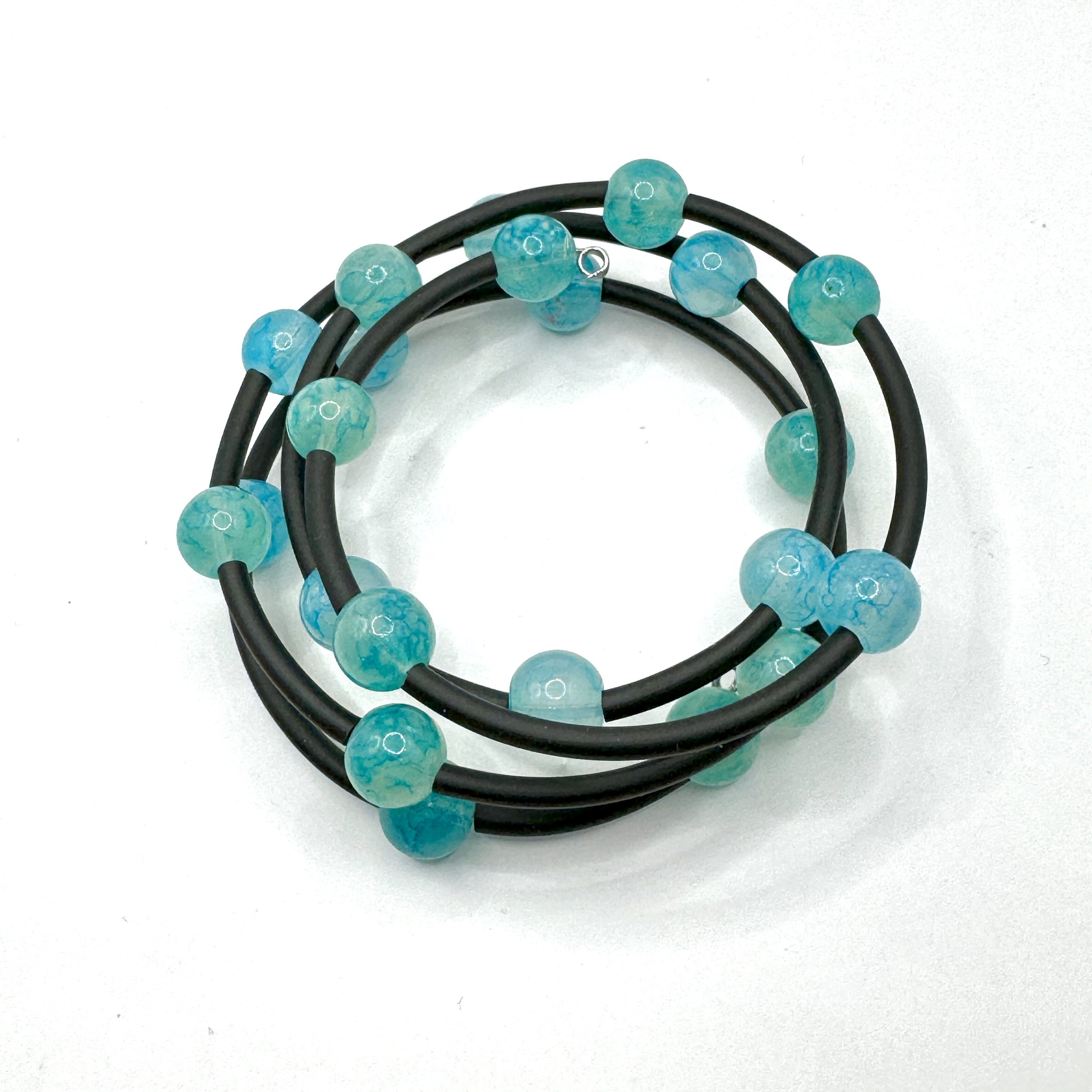 Sky Blue Glass Bead Memory Wire Bracelet.jpeg