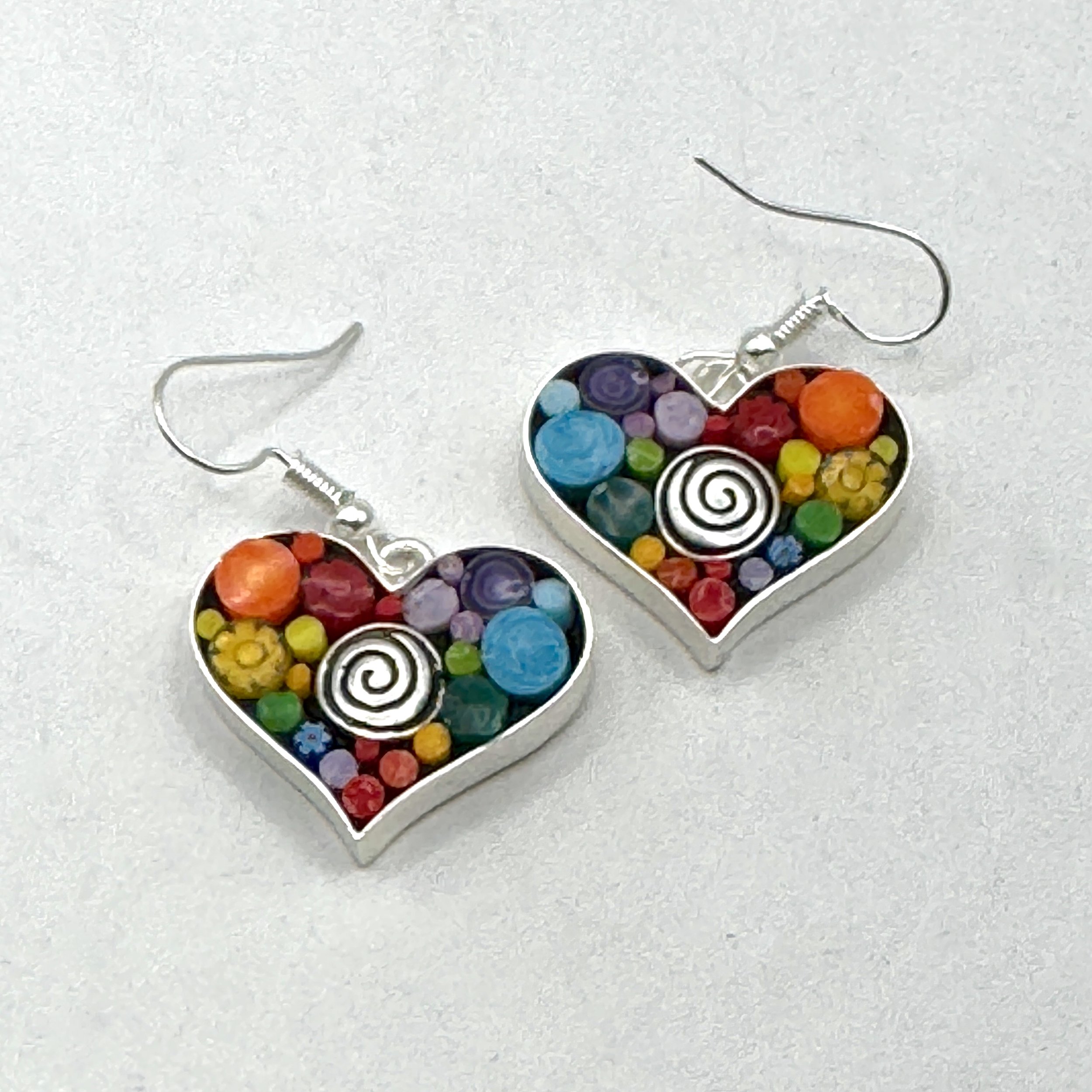 Spiral Multi Color Happy Dot Heart Earrings.jpeg