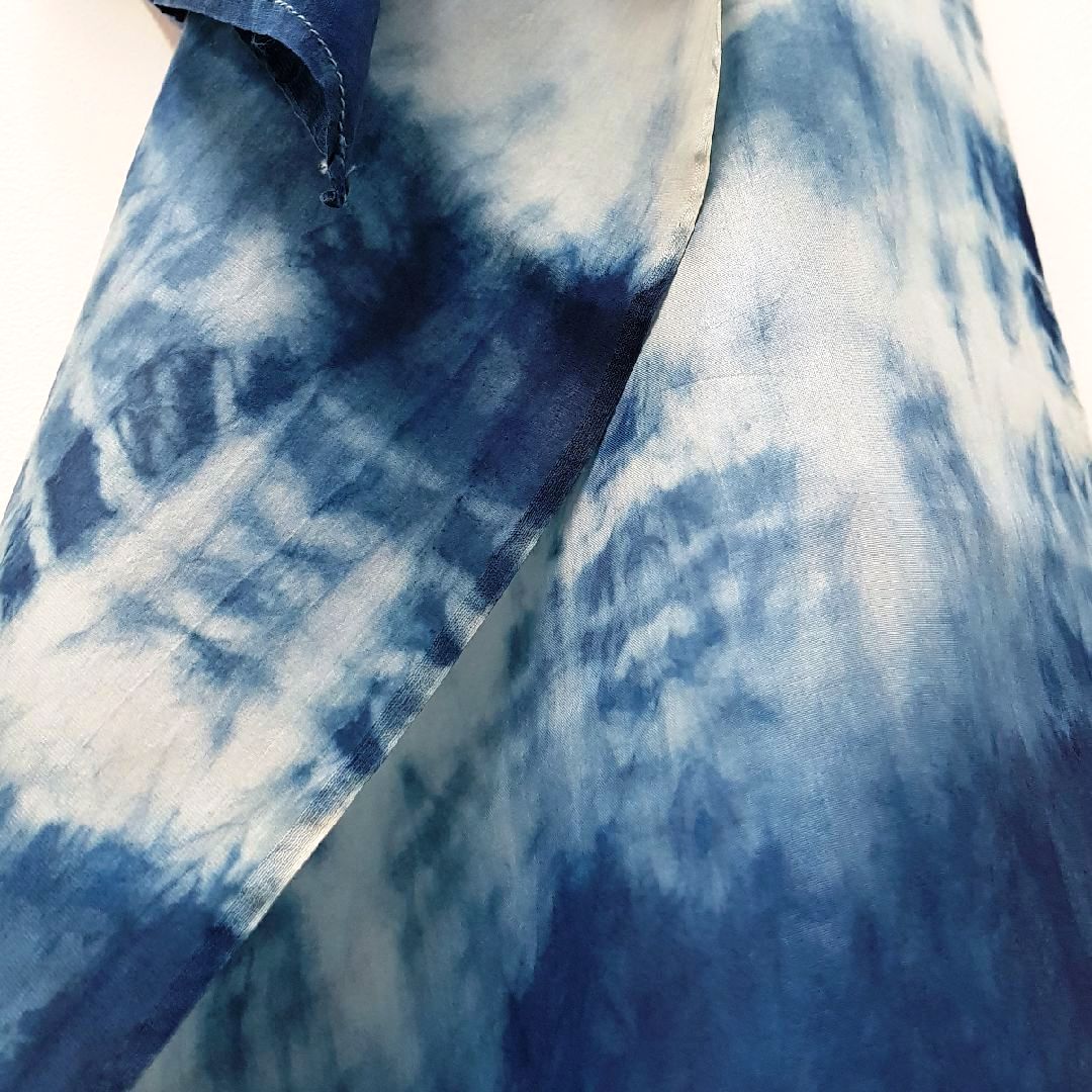 Detail of indigo scarf, dyed by Halinka Harrison