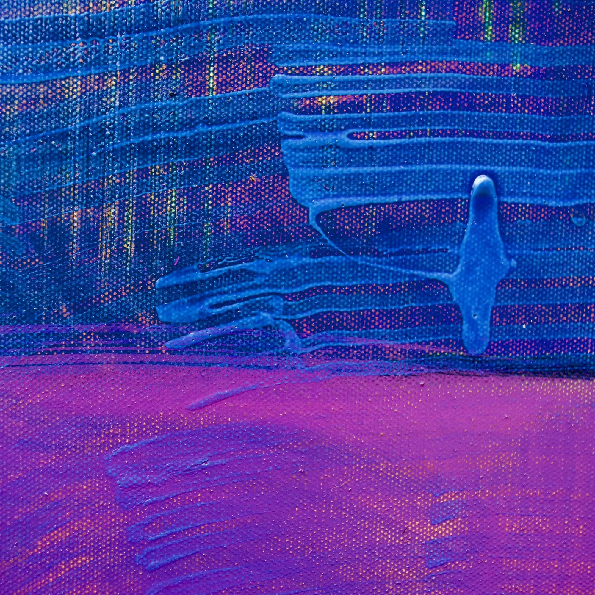 Abstract painting by David Spencer. Heavy coloured blocks in a formal composition. With layering and texture.