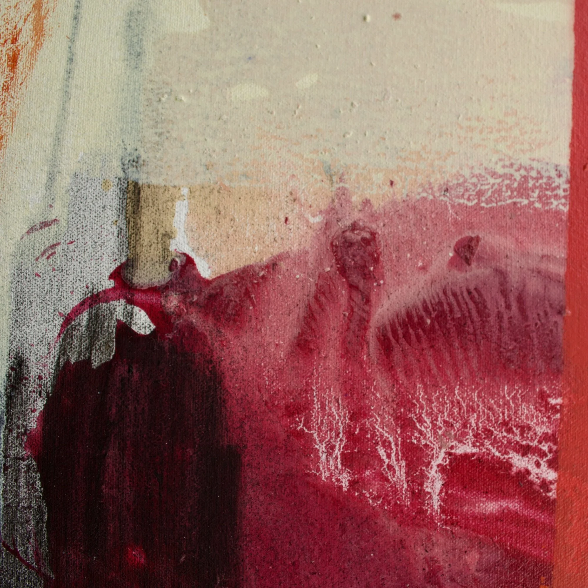 Abstract painting by David Spencer. Colourful blocks within a formal composition. Texture and layering.