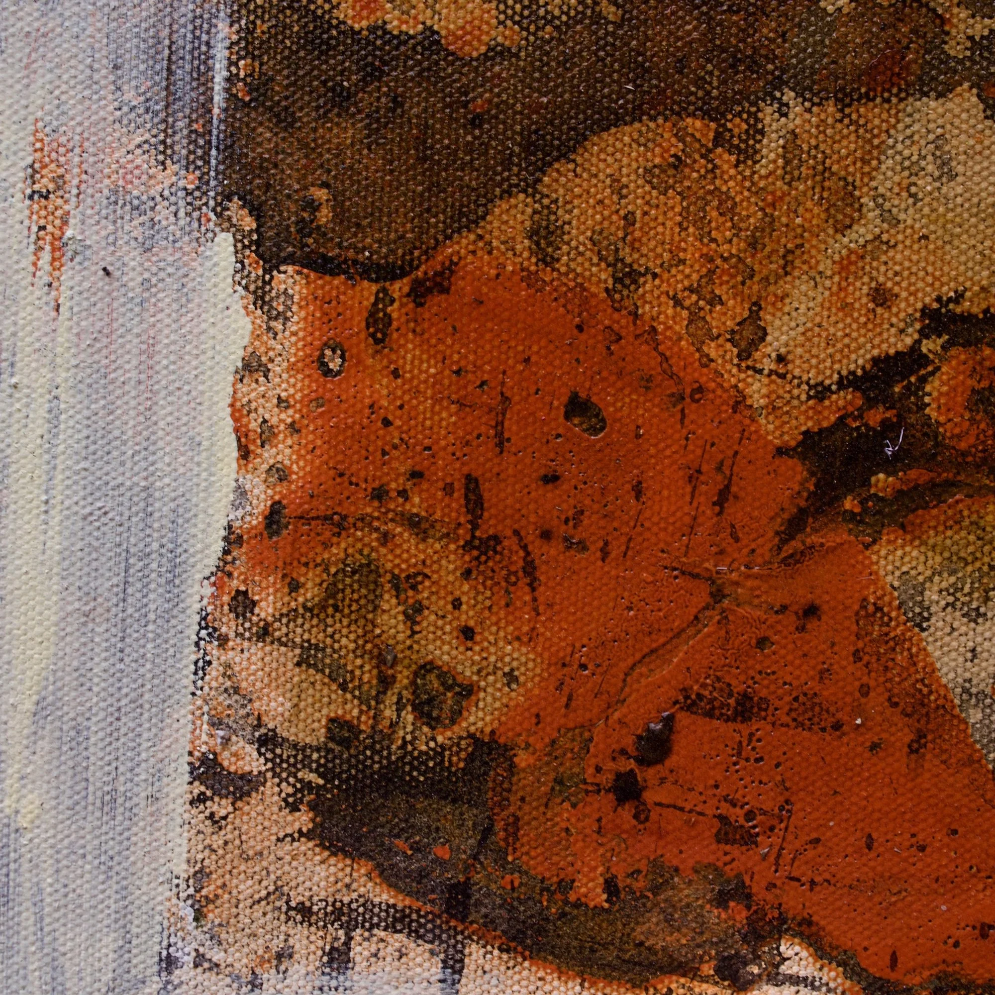 Abstract painting by David Spencer. Colourful blocks within a formal composition. Texture and layering.