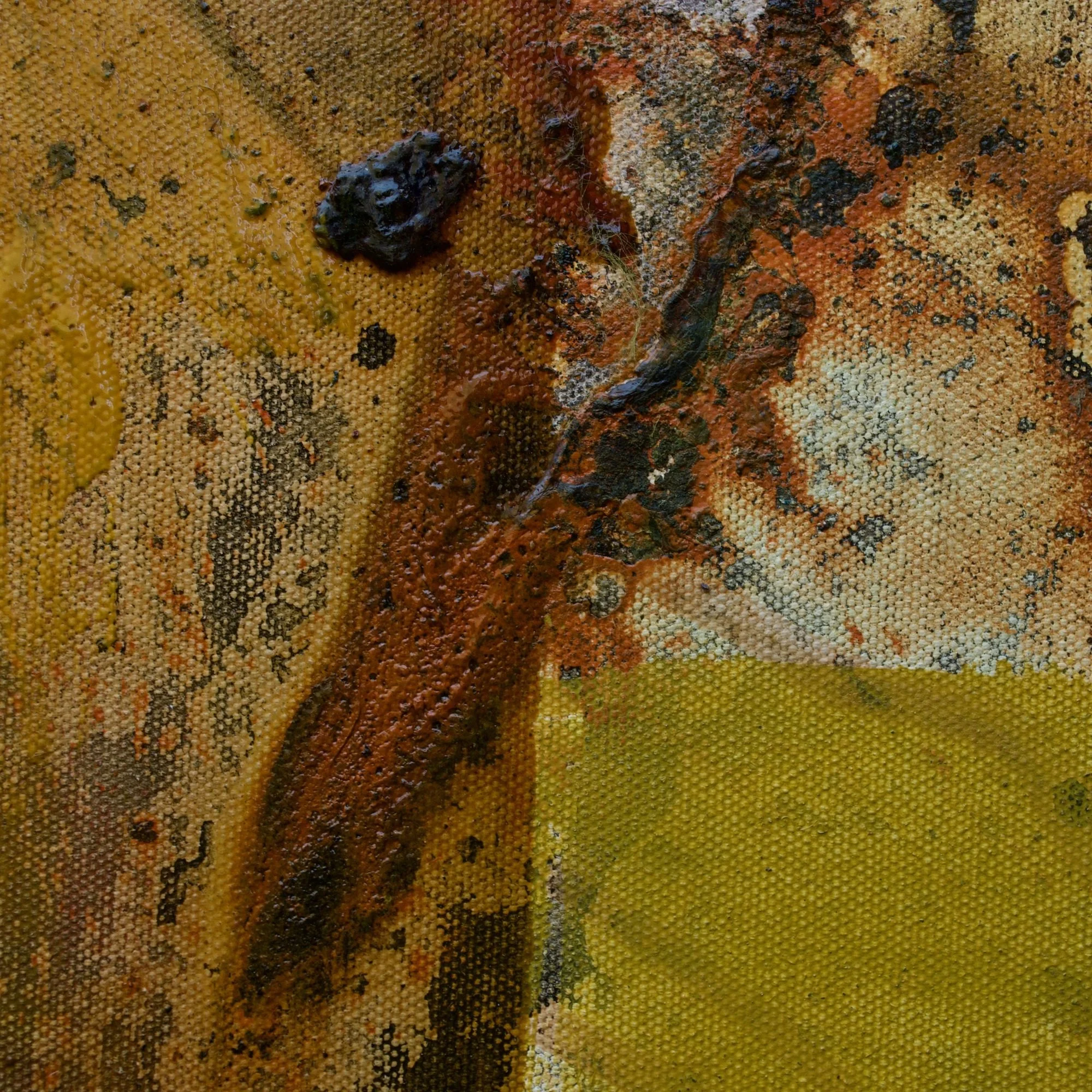 Abstract painting by David Spencer. Colourful blocks within a formal composition. Texture and layering.