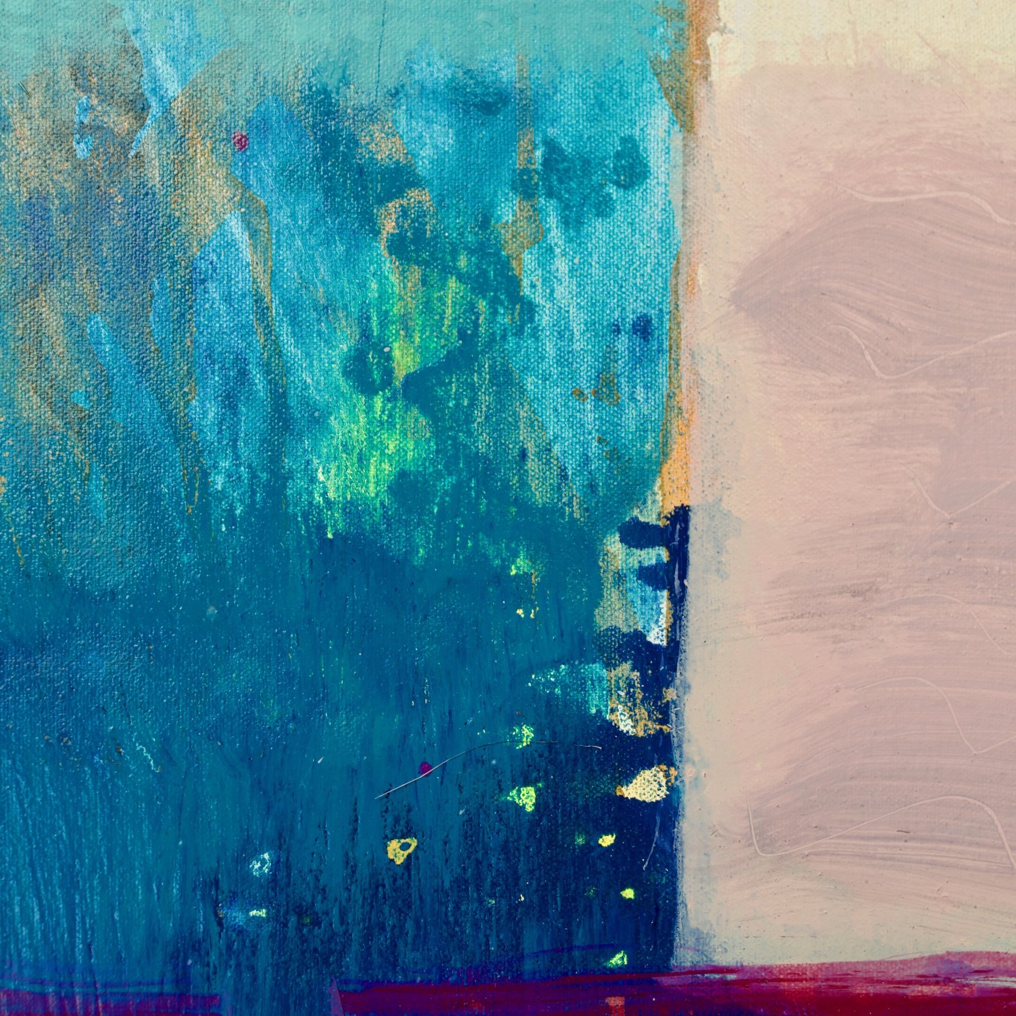 Abstract painting by David Spencer. Colourful blocks within a formal composition. Texture and layering.