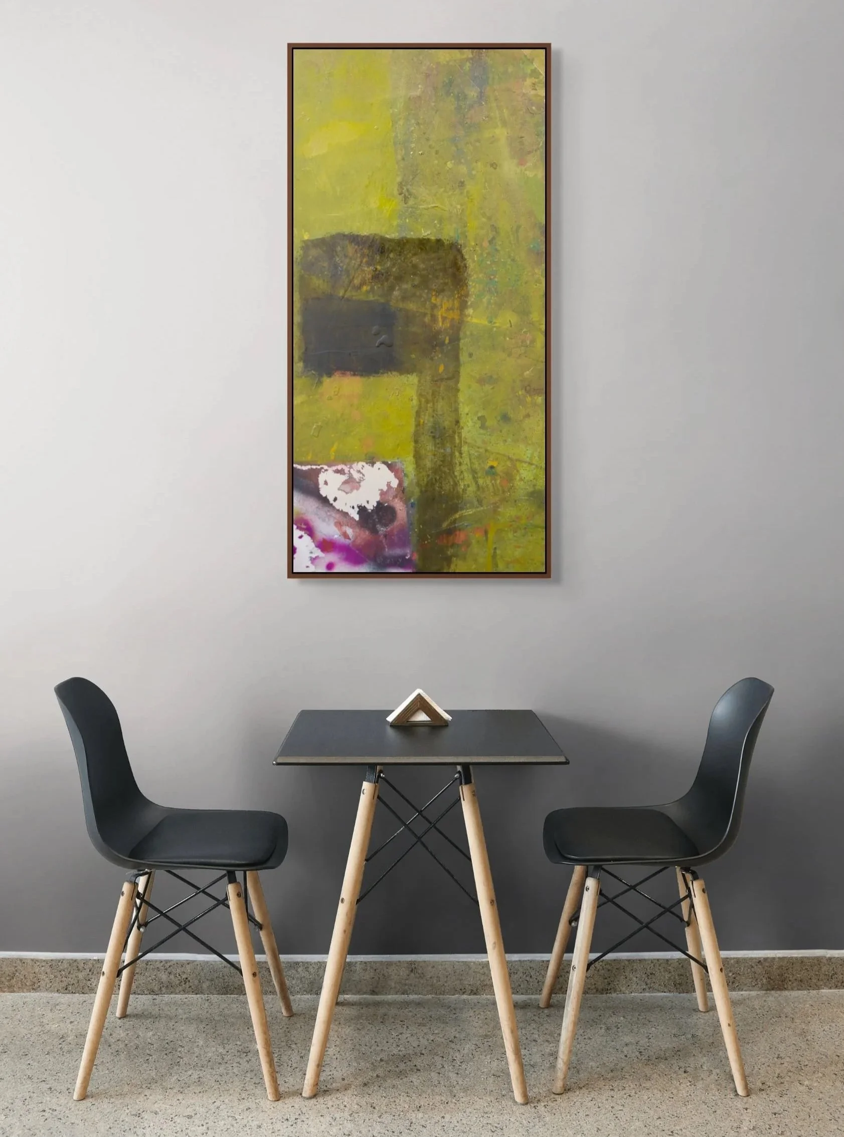 Painting by David Spencer called "Lotus", lovely Australian greens with a pocket of bright colour.