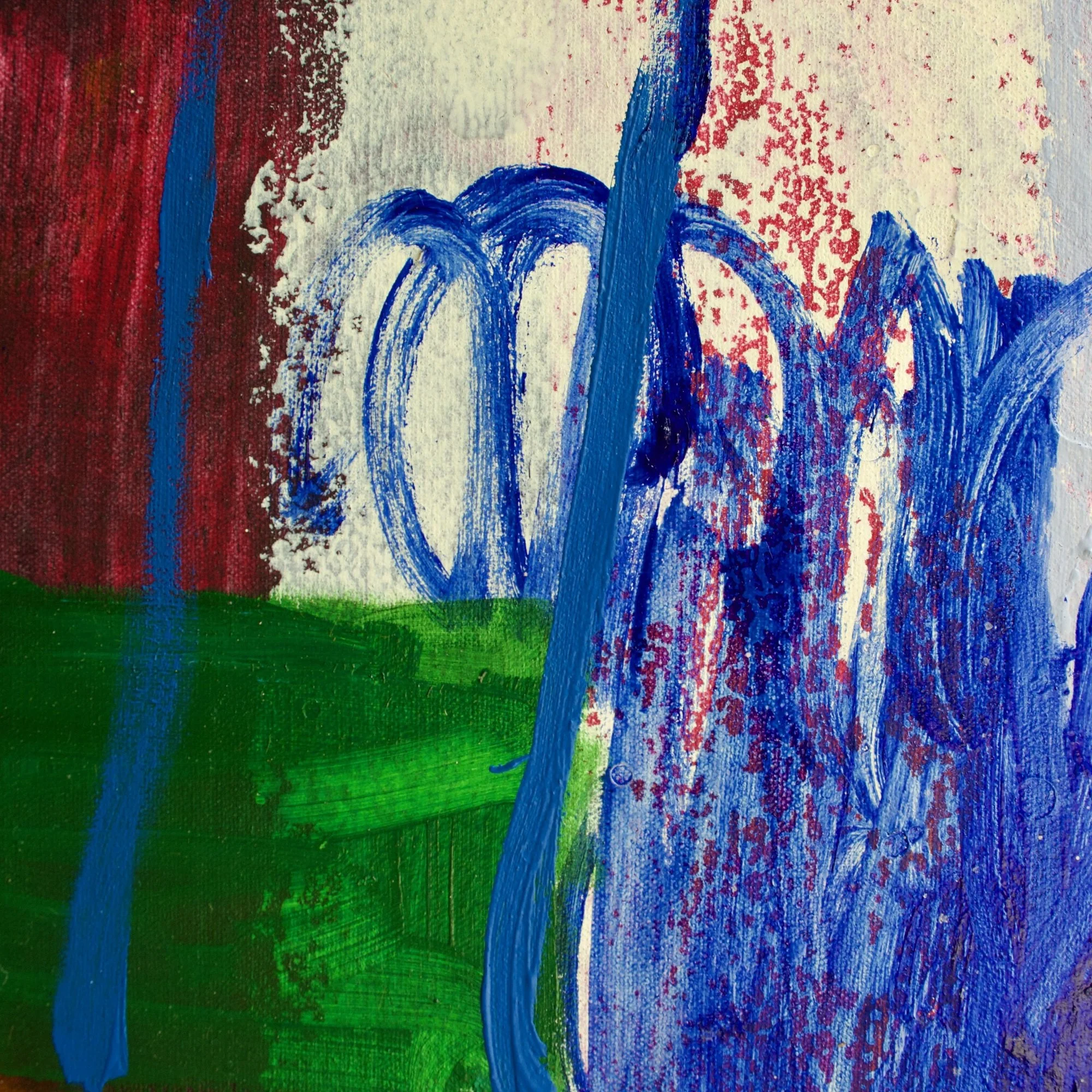 Abstract painting by David Spencer. Colourful blocks within a formal composition. Texture and layering.