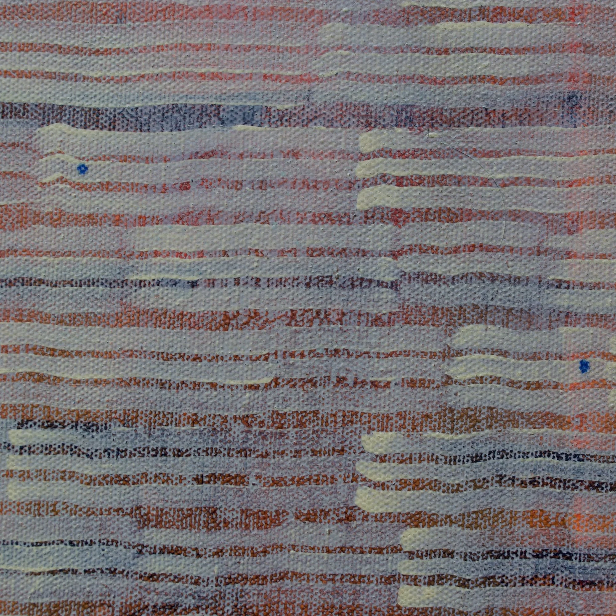 Abstract painting by David Spencer. Heavy coloured blocks in a formal composition. With layering and texture.