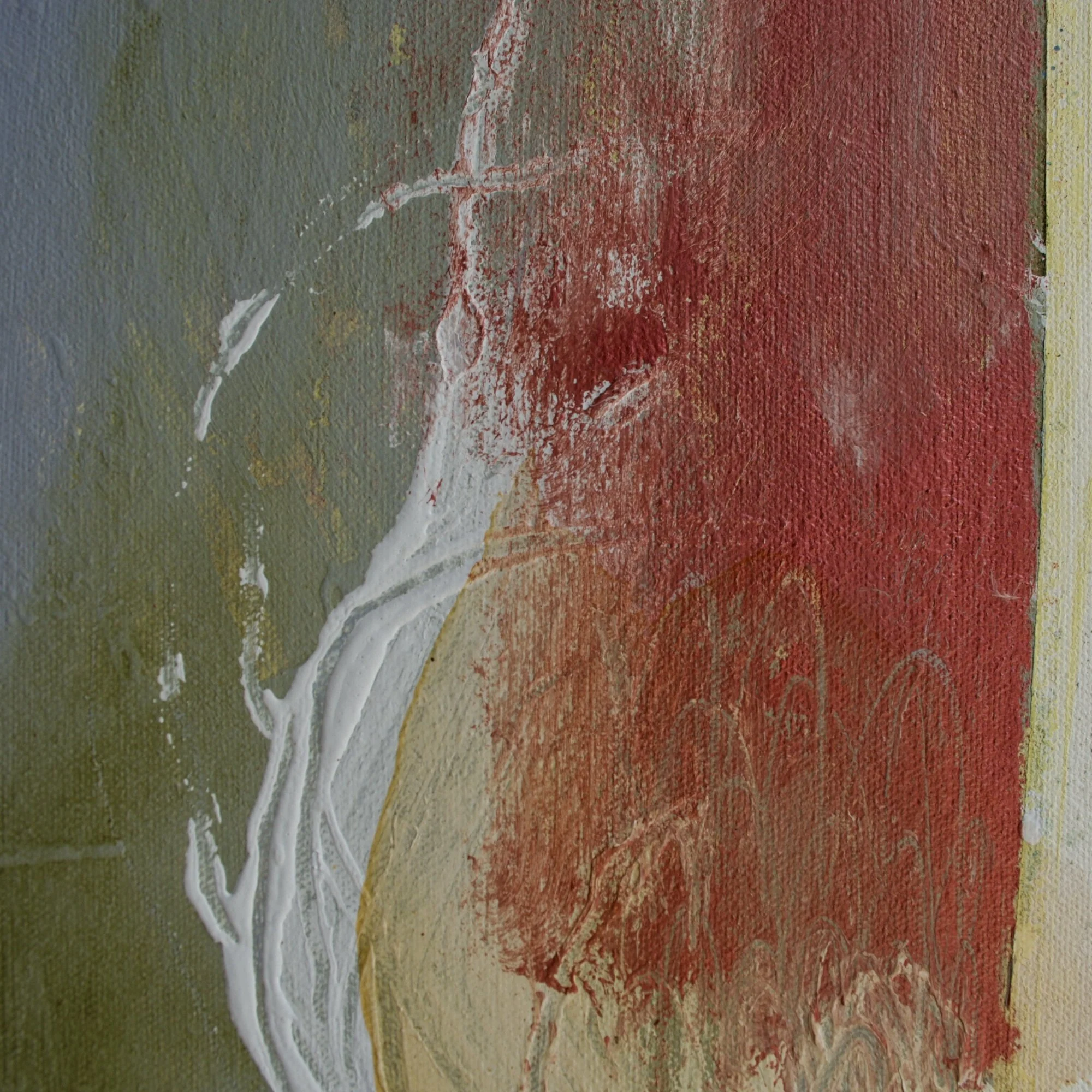 Abstract painting by David Spencer. Colourful blocks within a formal composition. Texture and layering.