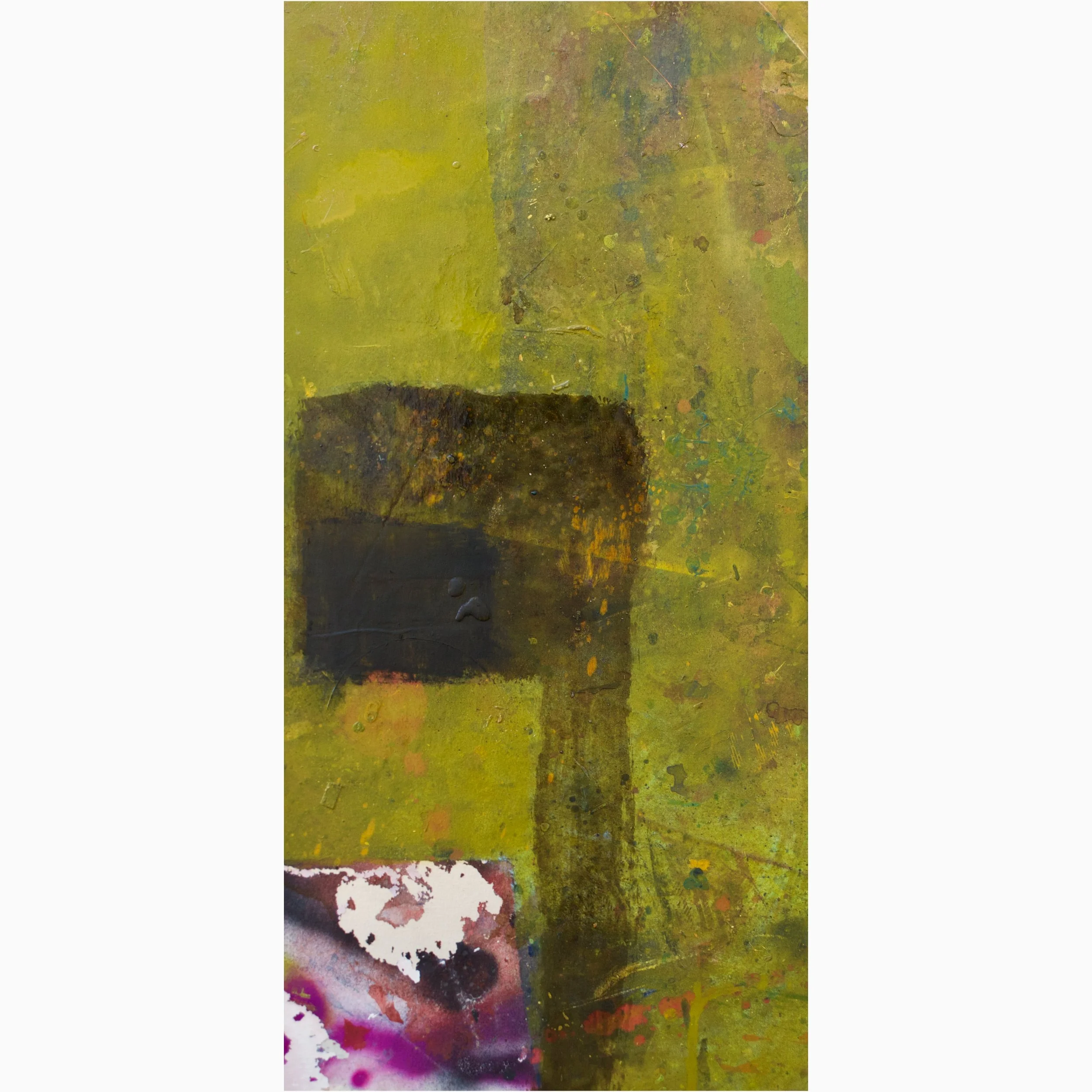 Painting by David Spencer called "Lotus", lovely Australian greens with a pocket of bright colour.