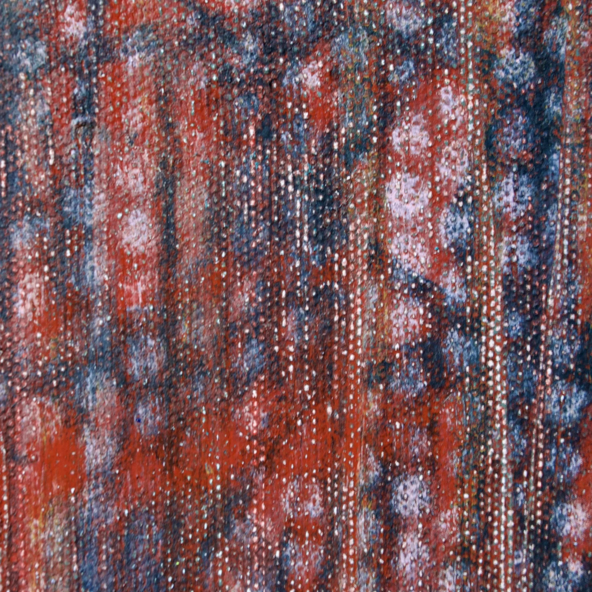 bstract painting by David Spencer. Colourful blocks within a formal composition. Texture and layering.