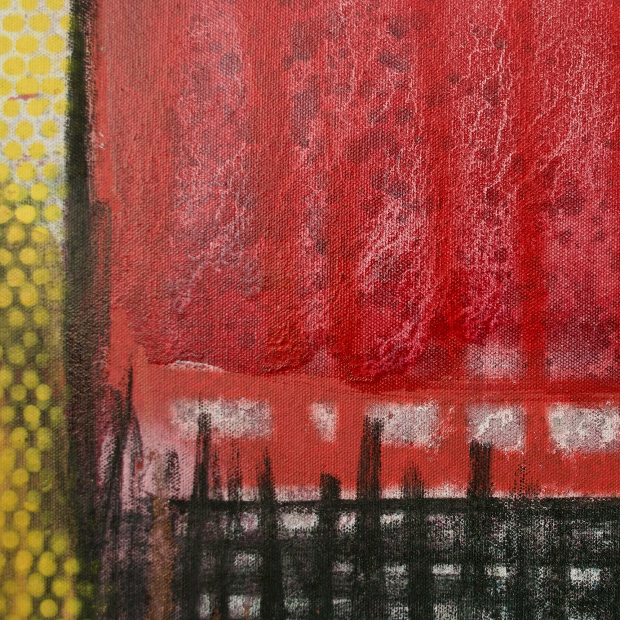 Abstract painting by David Spencer. Colourful blocks within a formal composition. Texture and layering.