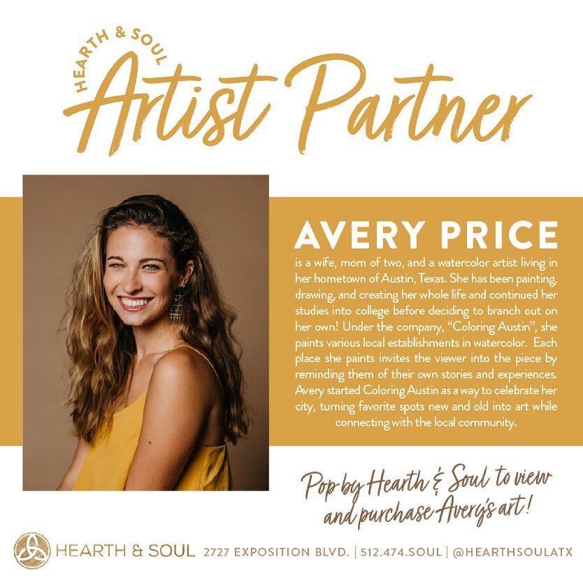 So excited to be @hearthsoulatx &lsquo;s Artist Partner this quarter! You can now find my original paintings in their beautiful shop! There will also be a happy hour July 7th to come hang with me and mingle!
