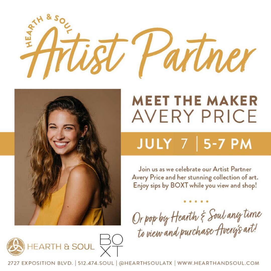 TOMORROW tomorrow!!!! Come hang out with me at @hearthsoulatx 5-7pm! I will be there to answer any questions and to discuss art, Coloring Austin, anything! There will also be shopping, @drinkboxt , and  paintings! It&rsquo;s going to be so fun!