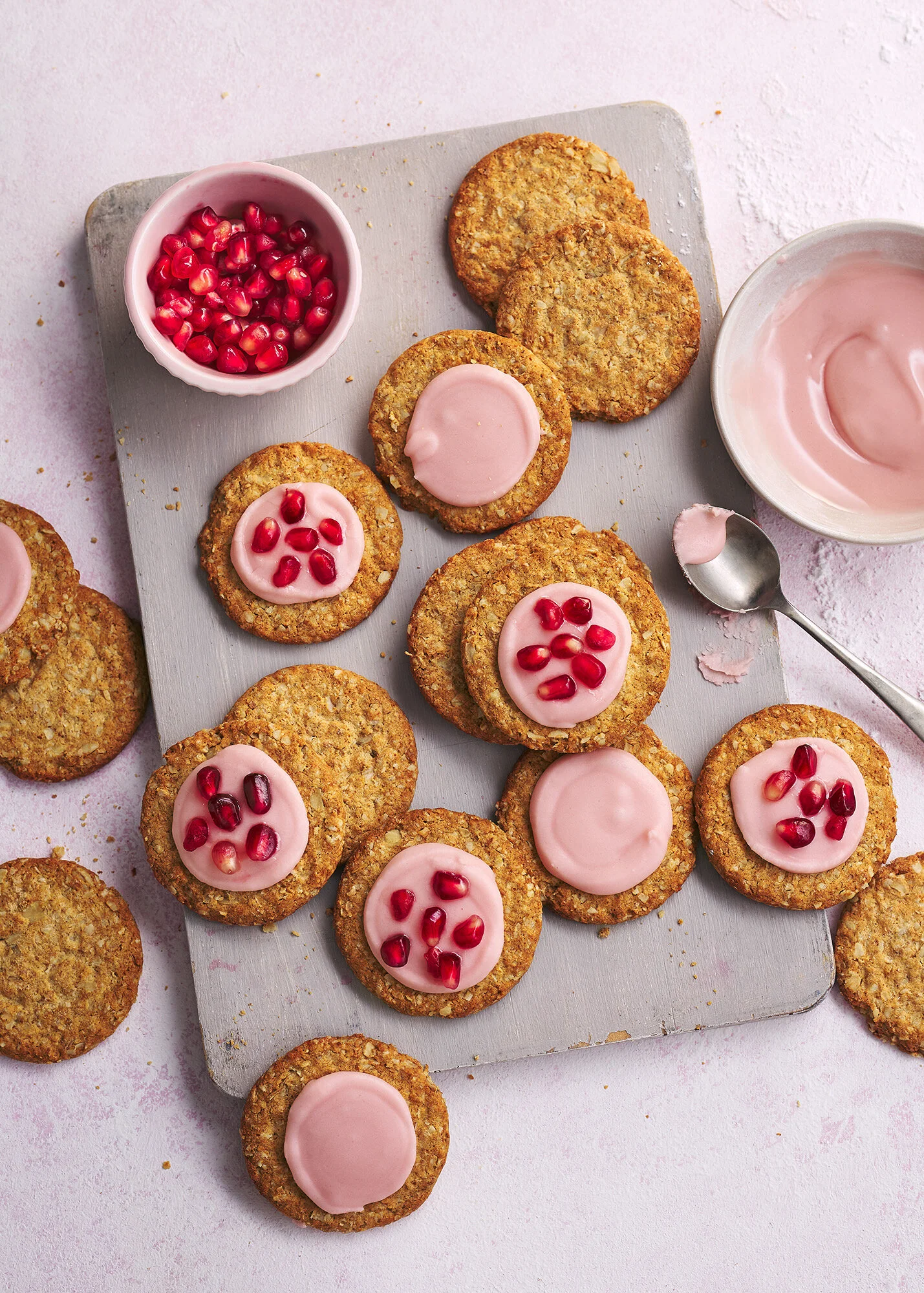  Pomegranate and oatmeal biscuits. Food styling by Jake Fenton   