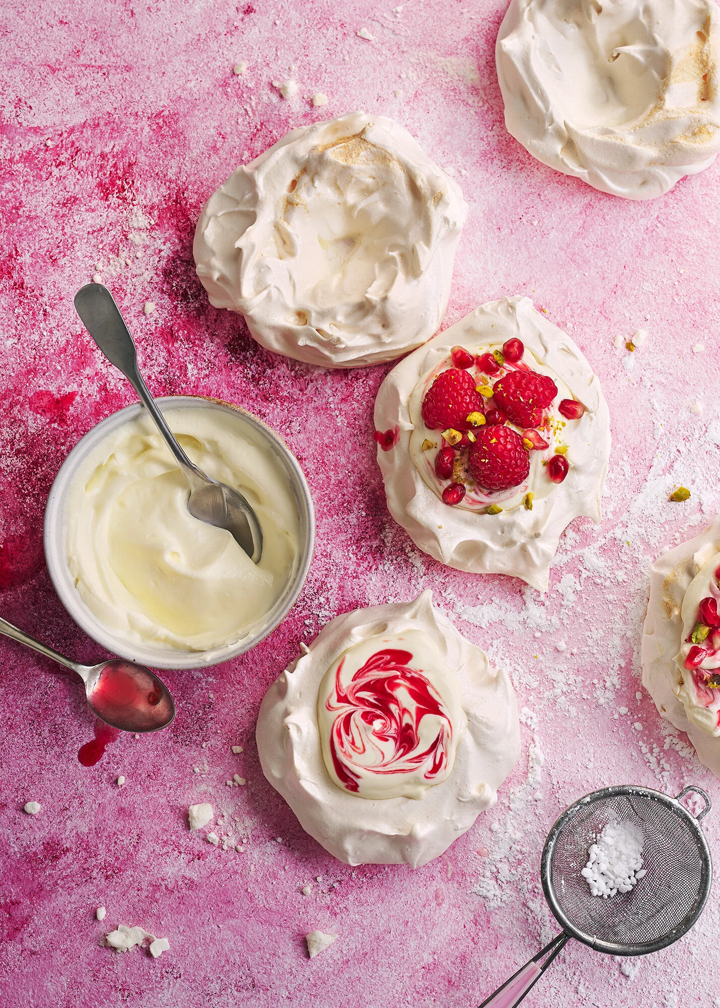  Raspberry &amp; pomegranate pavlovas food styling 