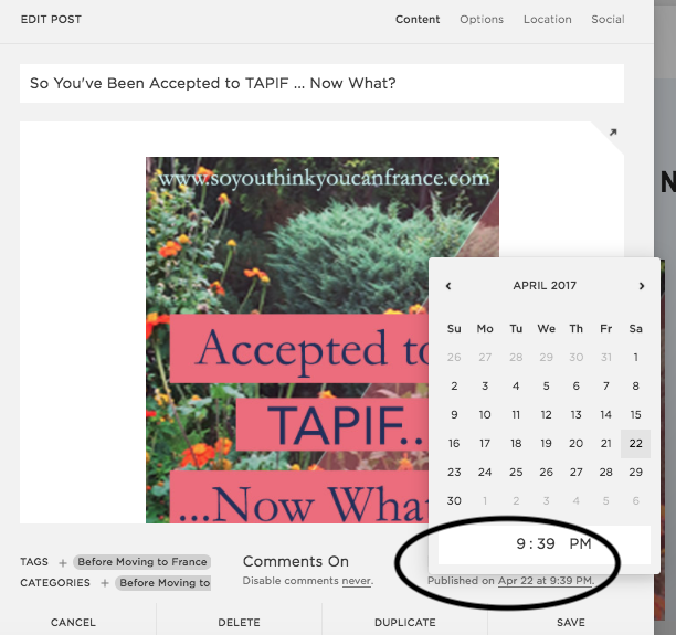 To change the date of the post back to the original date it was published, select the date on "Published on" and select the PAST date.