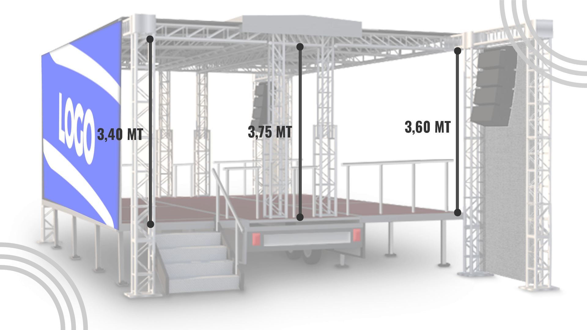 Dimensioni e altezze del palco mobile aperto