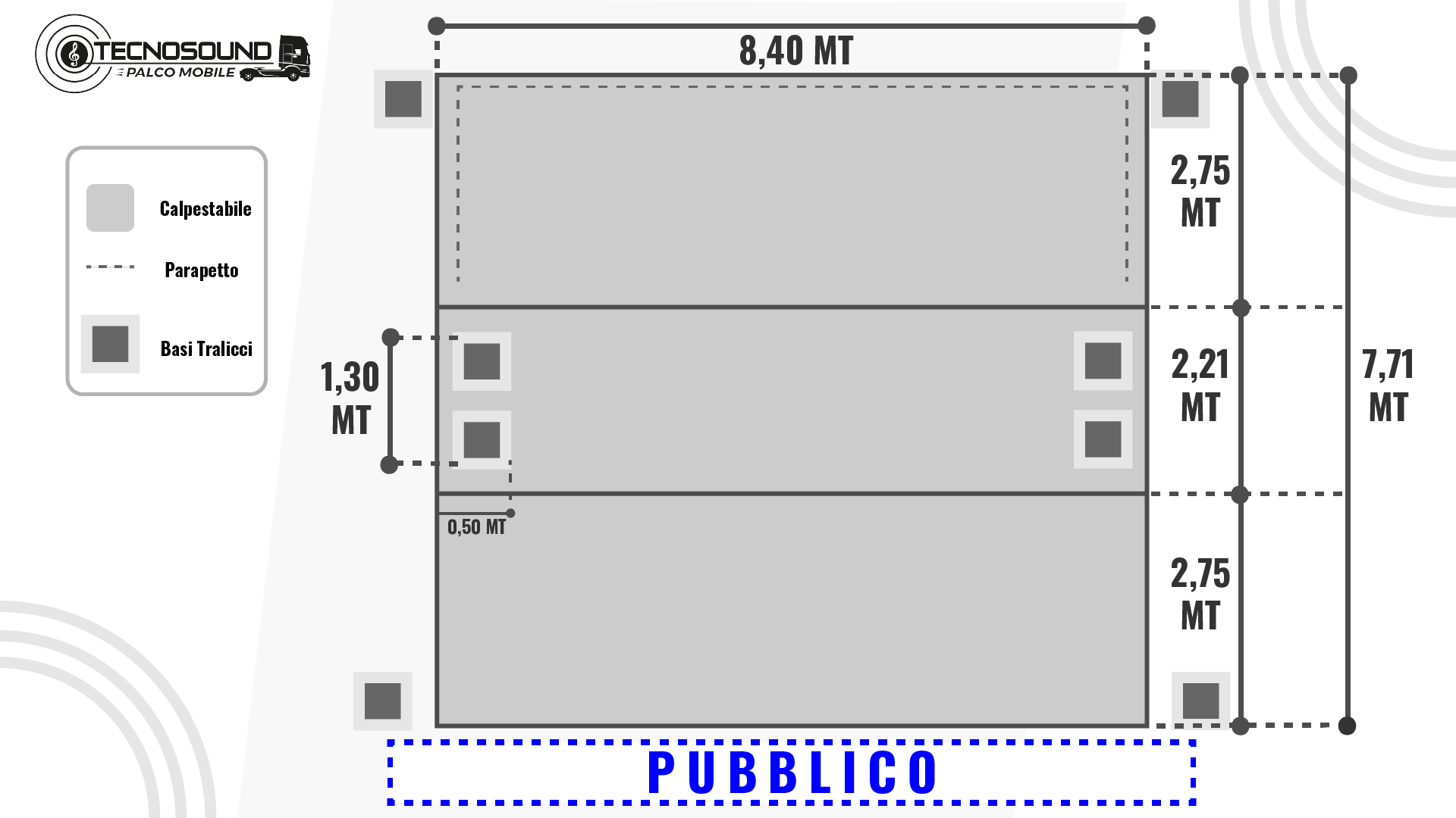 Dimensioni del palco mobile aperto per eventi e manifestazioni