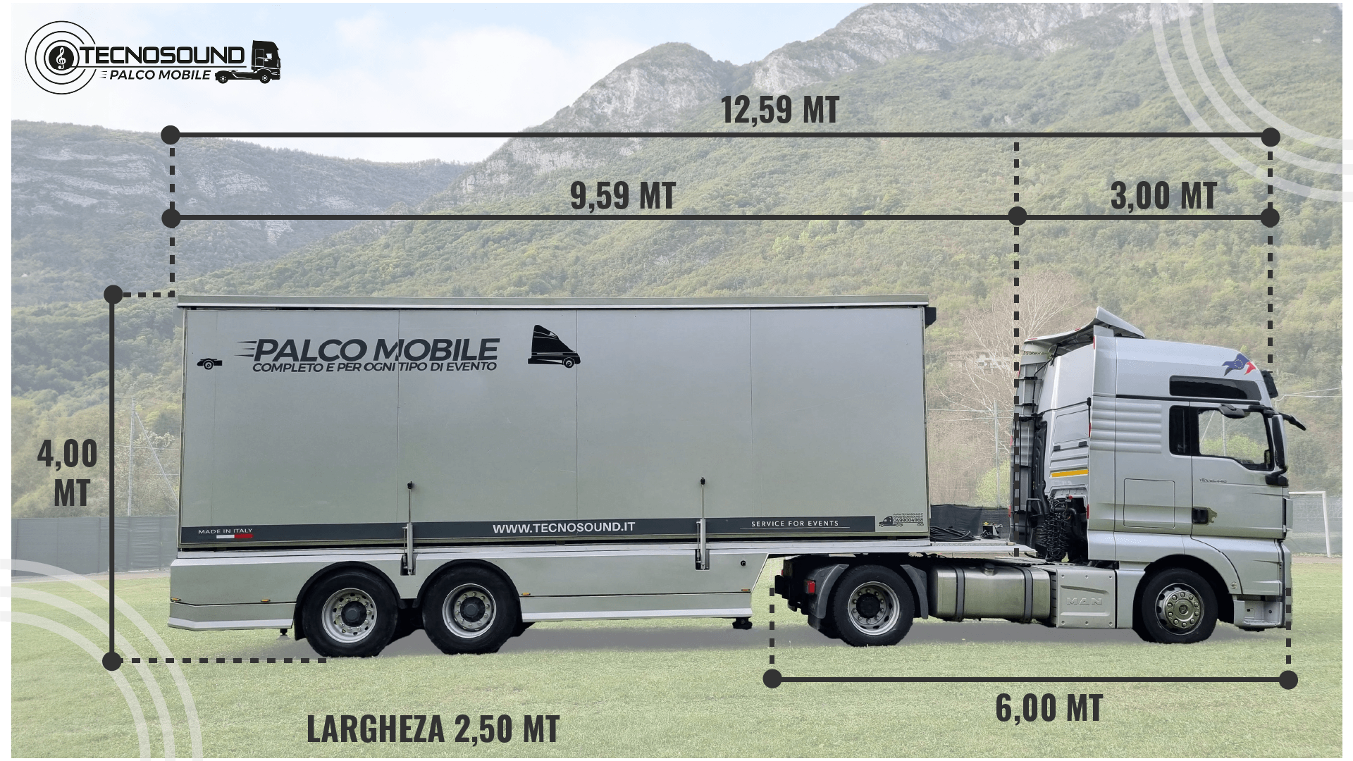 Dimensioni del palco mobile chiuso per il trasporto stradale